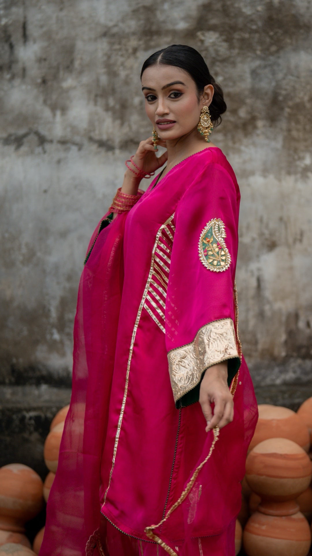 Moriyaa Fuchsia Pure Handwork Suit Set