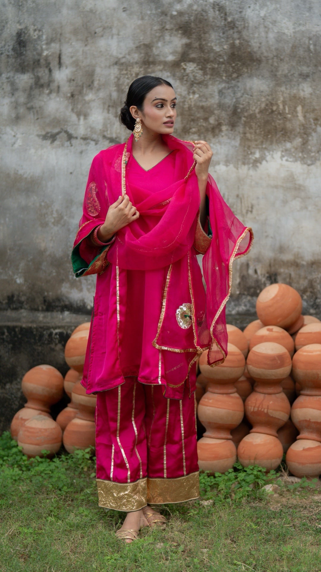 Moriyaa Fuchsia Pure Handwork Suit Set