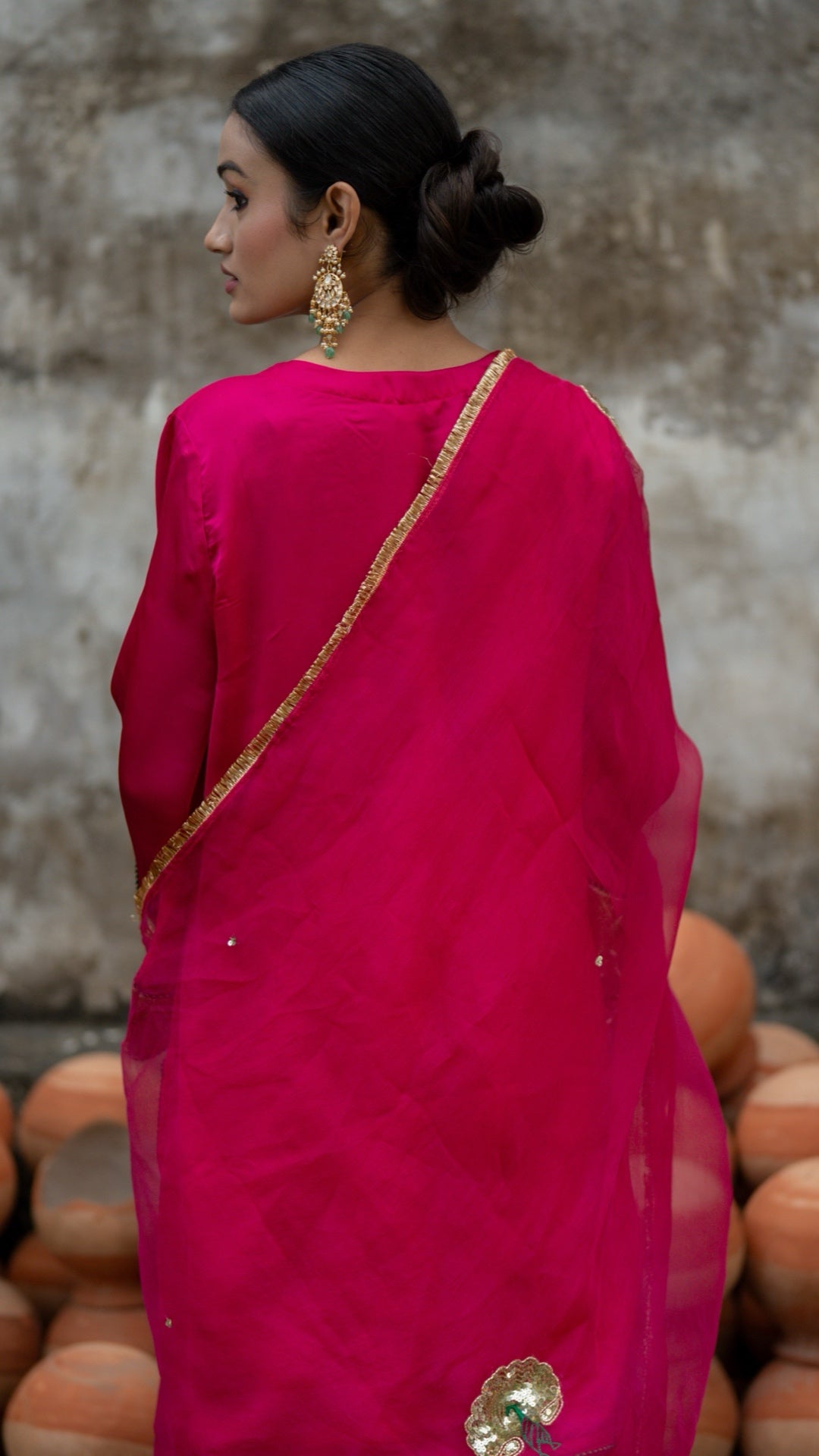 Moriyaa Fuchsia Pure Handwork Suit Set