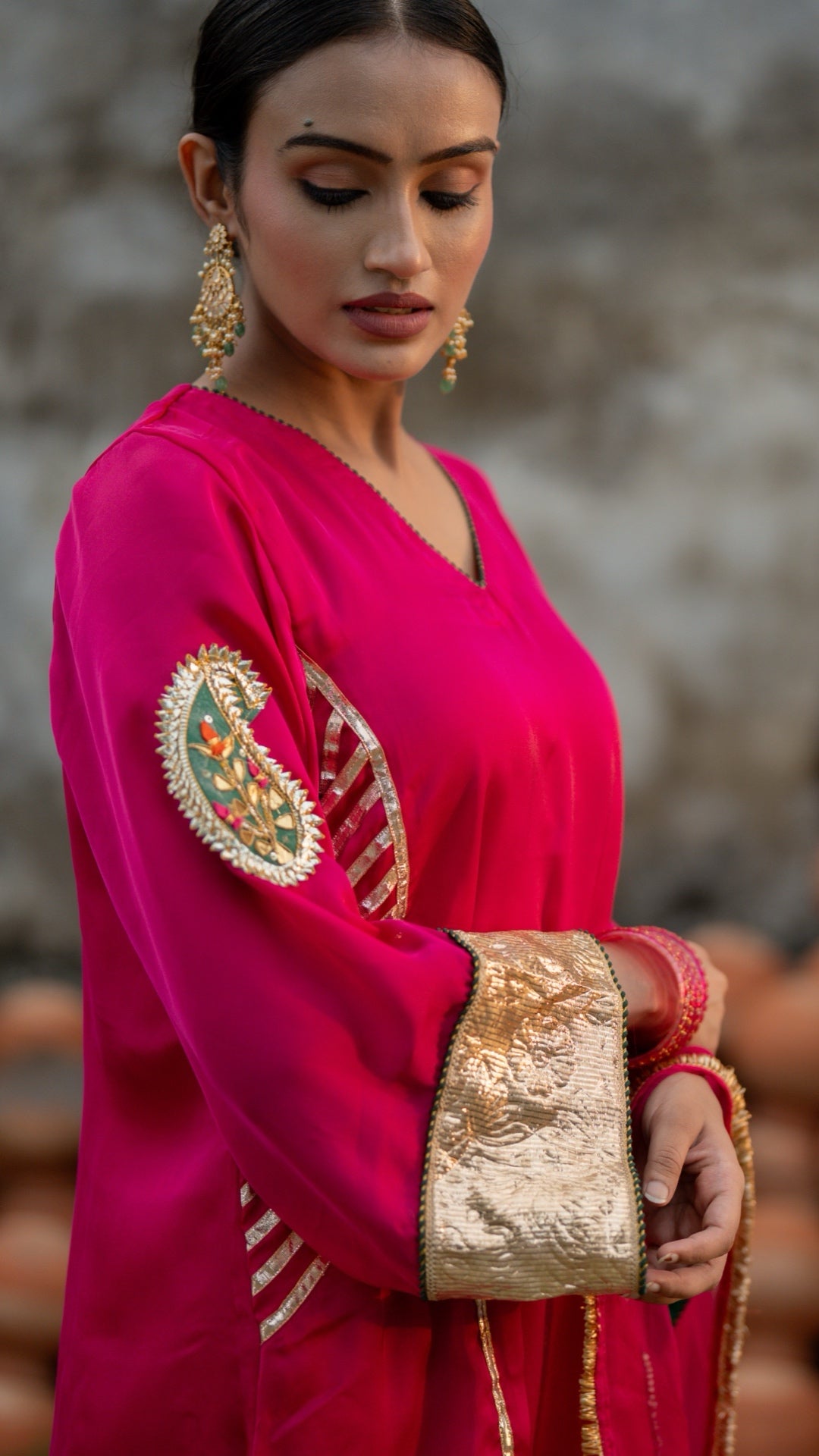 Moriyaa Fuchsia Pure Handwork Suit Set