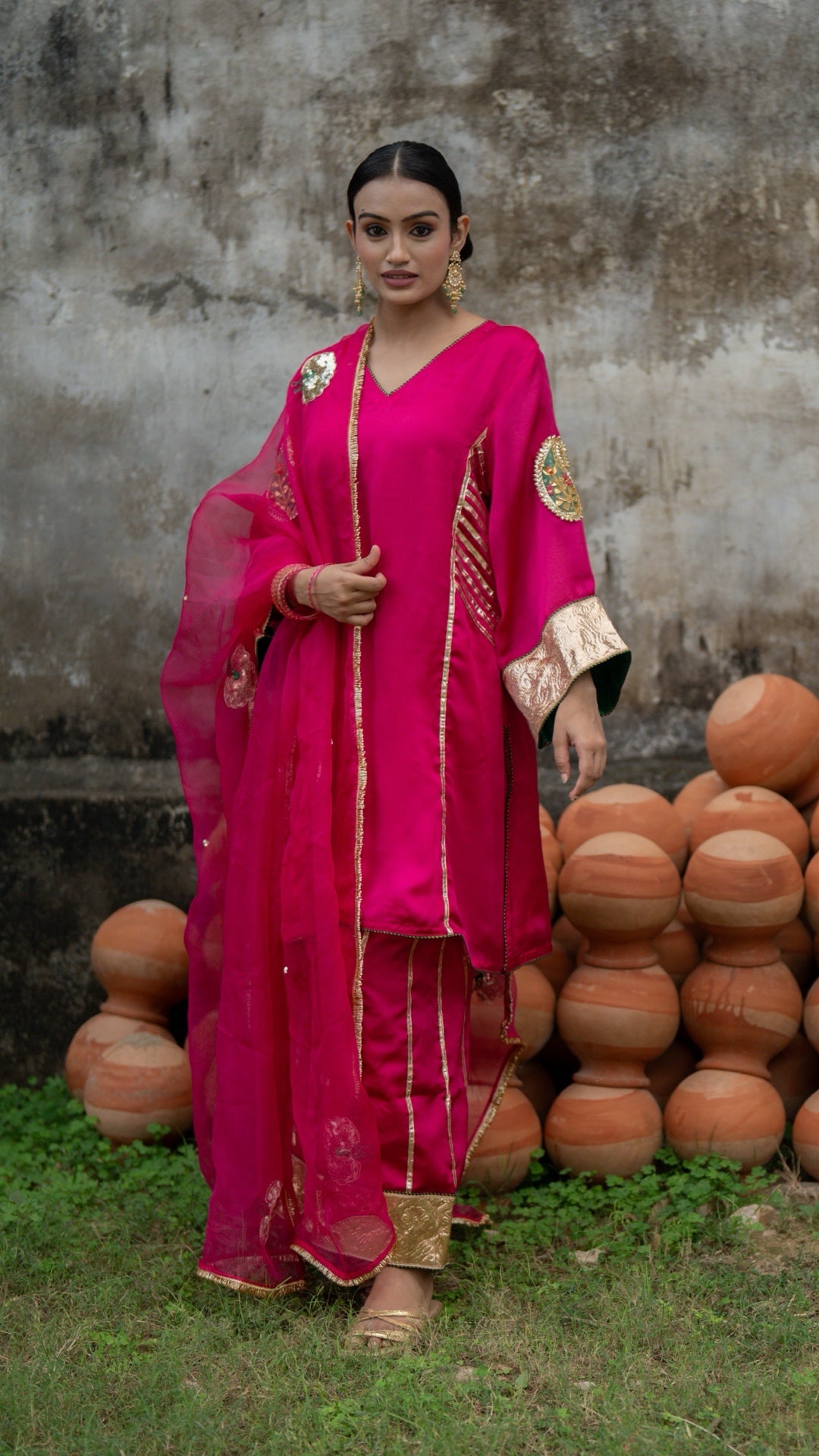 Moriyaa Fuchsia Pure Handwork Suit Set