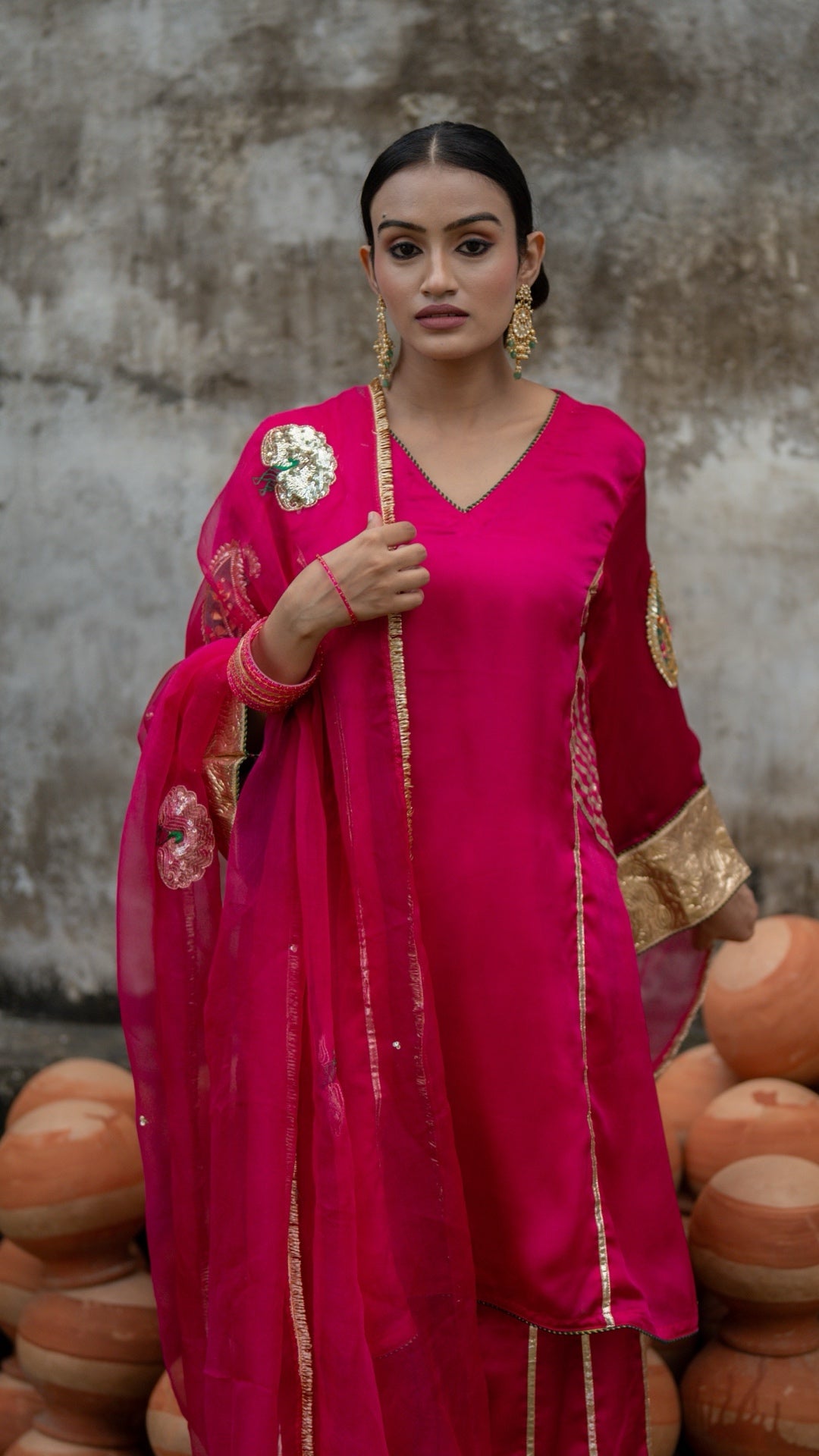 Moriyaa Fuchsia Pure Handwork Suit Set