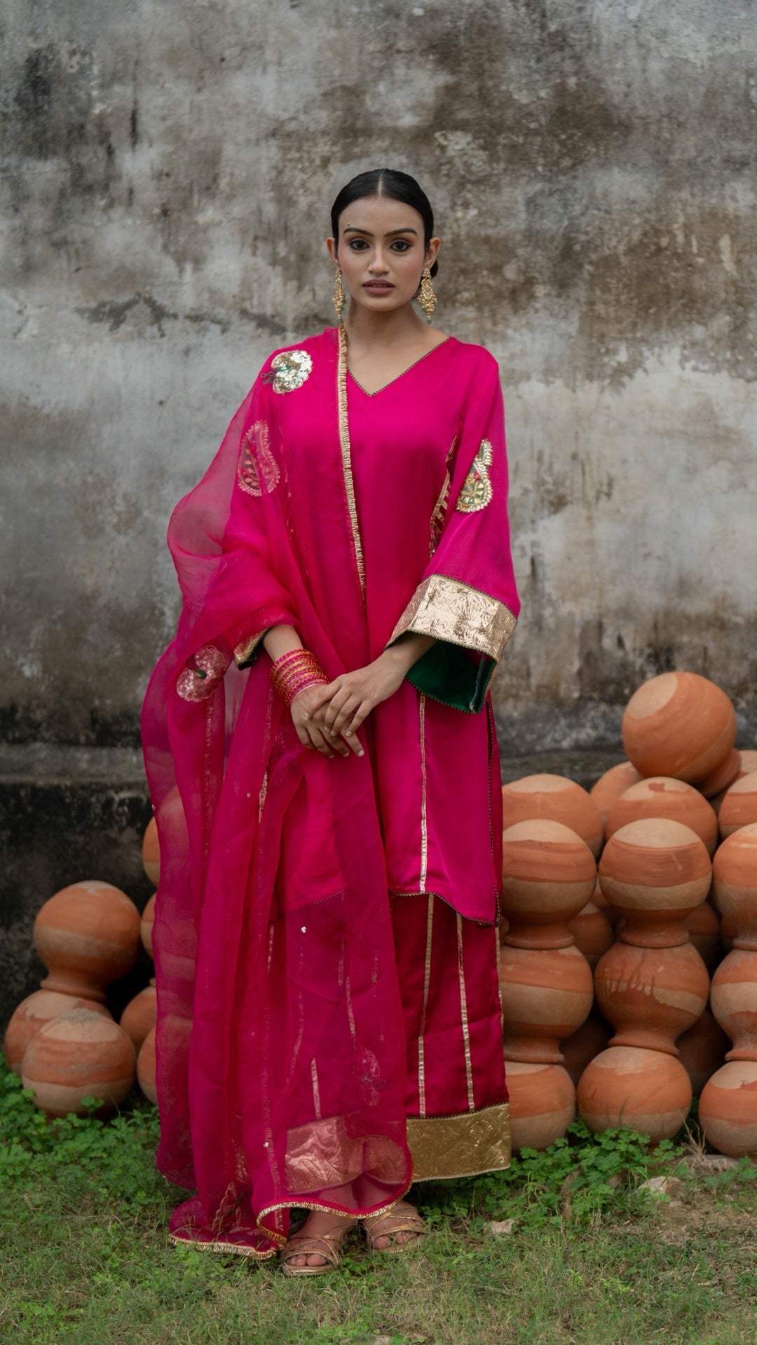 Moriyaa Fuchsia Pure Handwork Suit Set