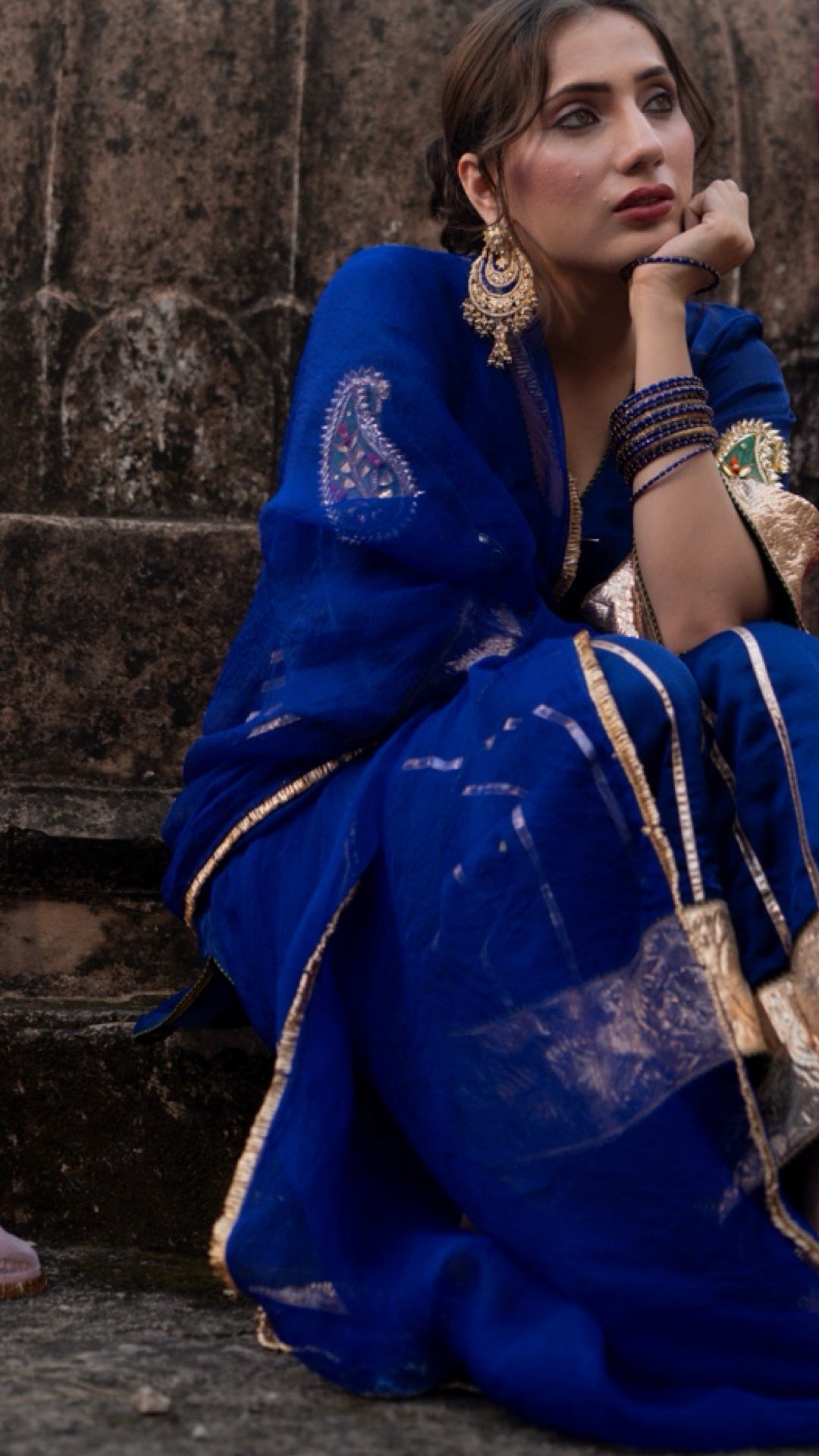 Moriyaa Royal Blue Pure Handwork Suit Set