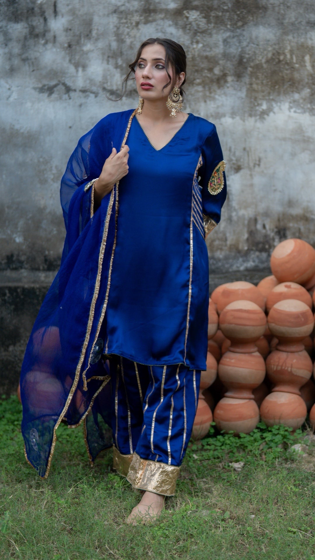 Moriyaa Royal Blue Pure Handwork Suit Set