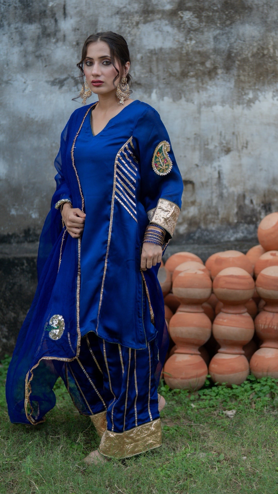 Moriyaa Royal Blue Pure Handwork Suit Set