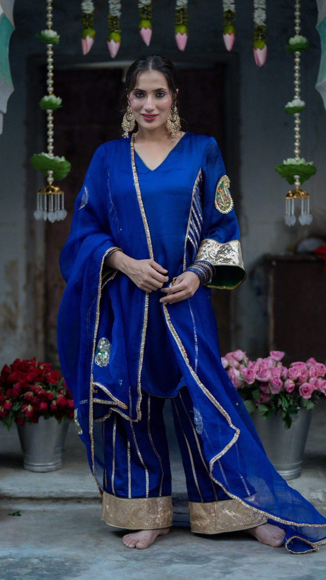 Moriyaa Royal Blue Pure Handwork Suit Set