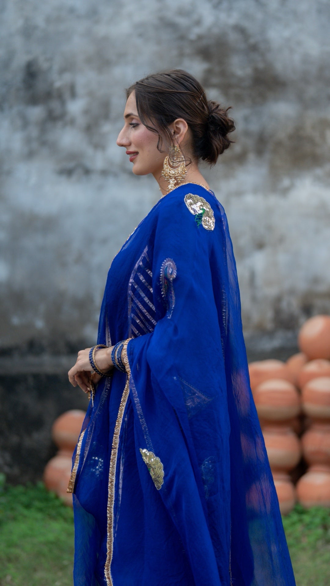 Moriyaa Royal Blue Pure Handwork Suit Set