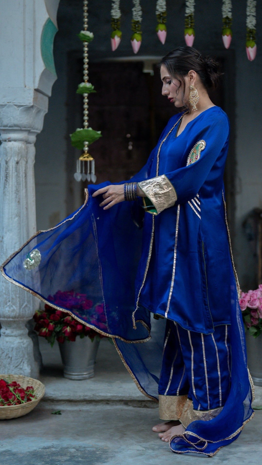 Moriyaa Royal Blue Pure Handwork Suit Set