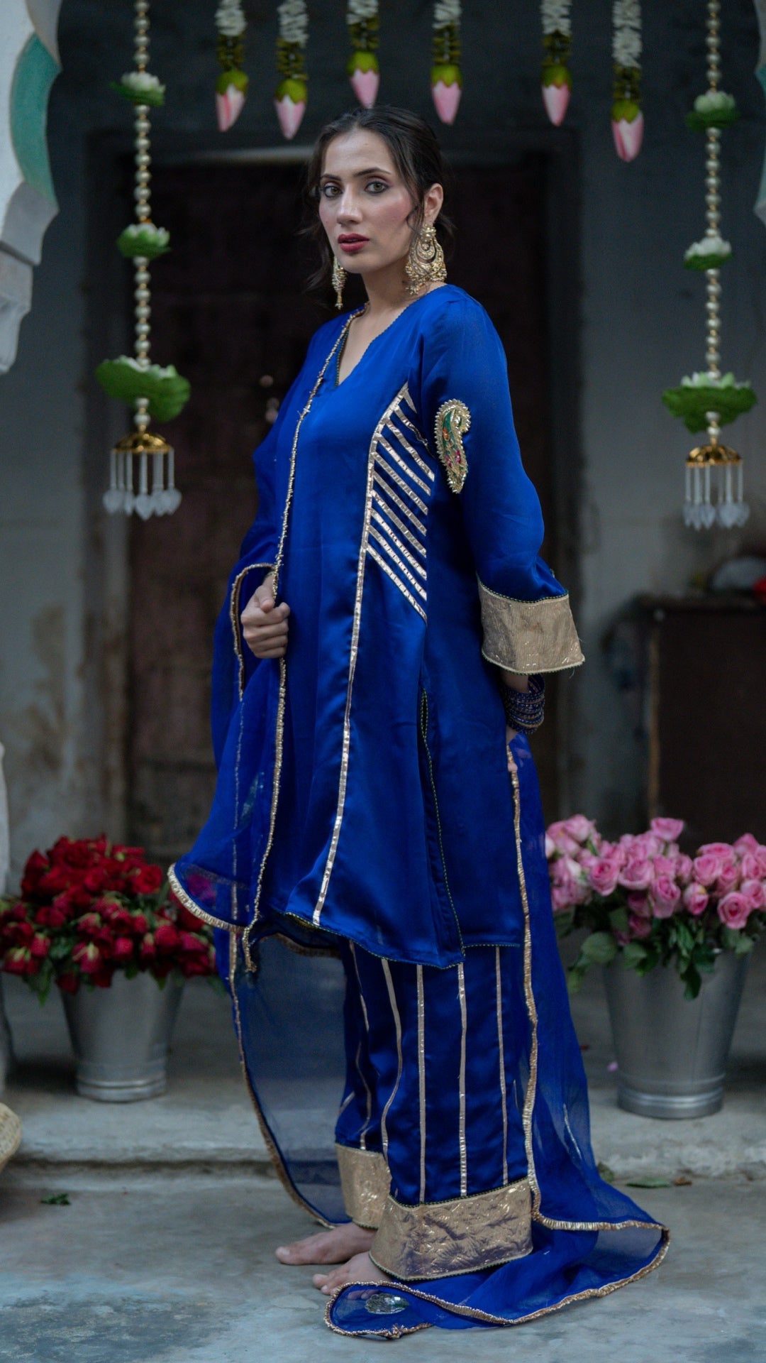 Moriyaa Royal Blue Pure Handwork Suit Set