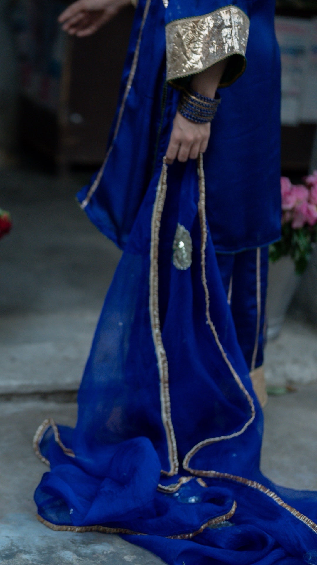 Moriyaa Royal Blue Pure Handwork Suit Set