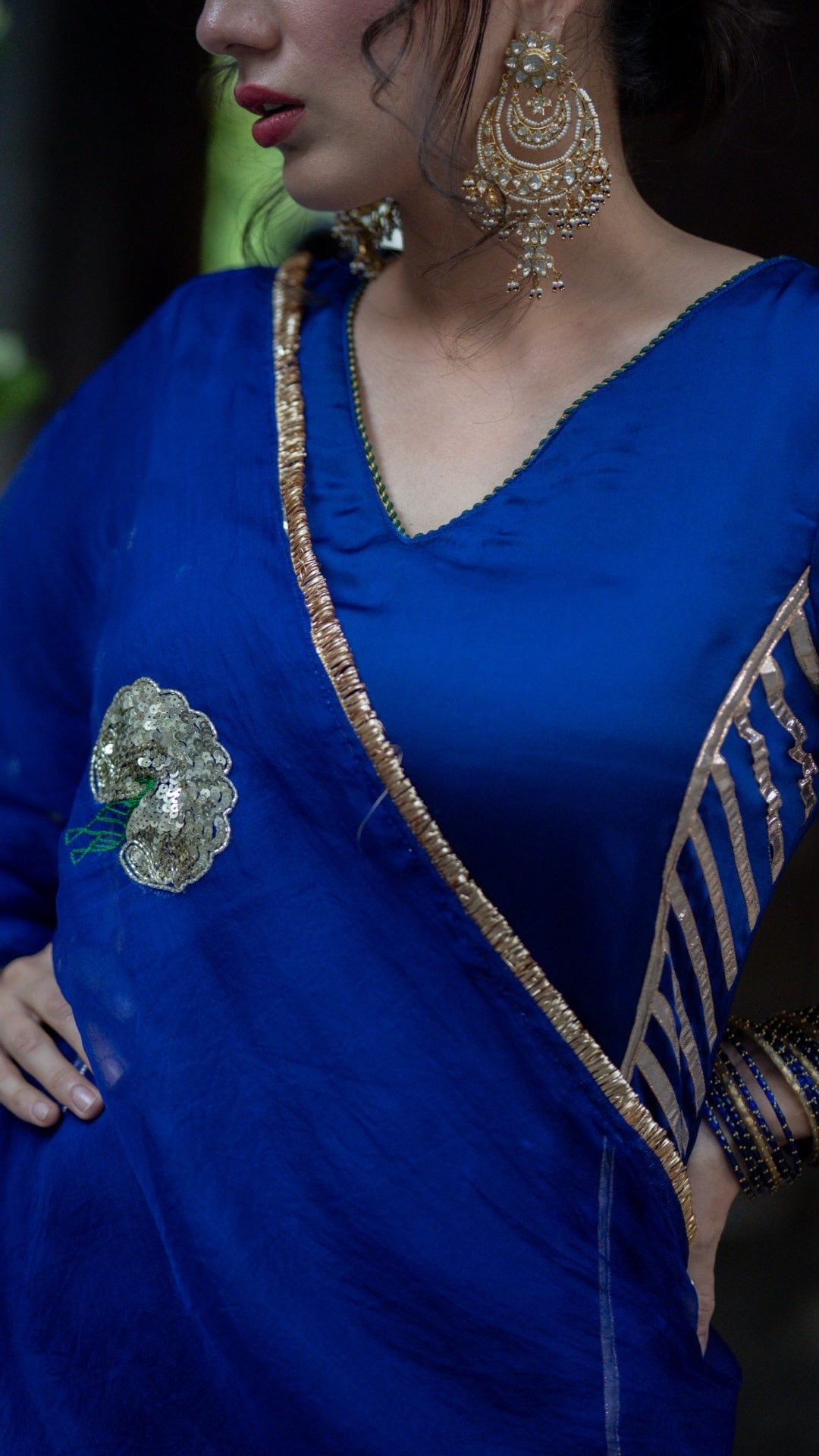 Moriyaa Royal Blue Pure Handwork Suit Set