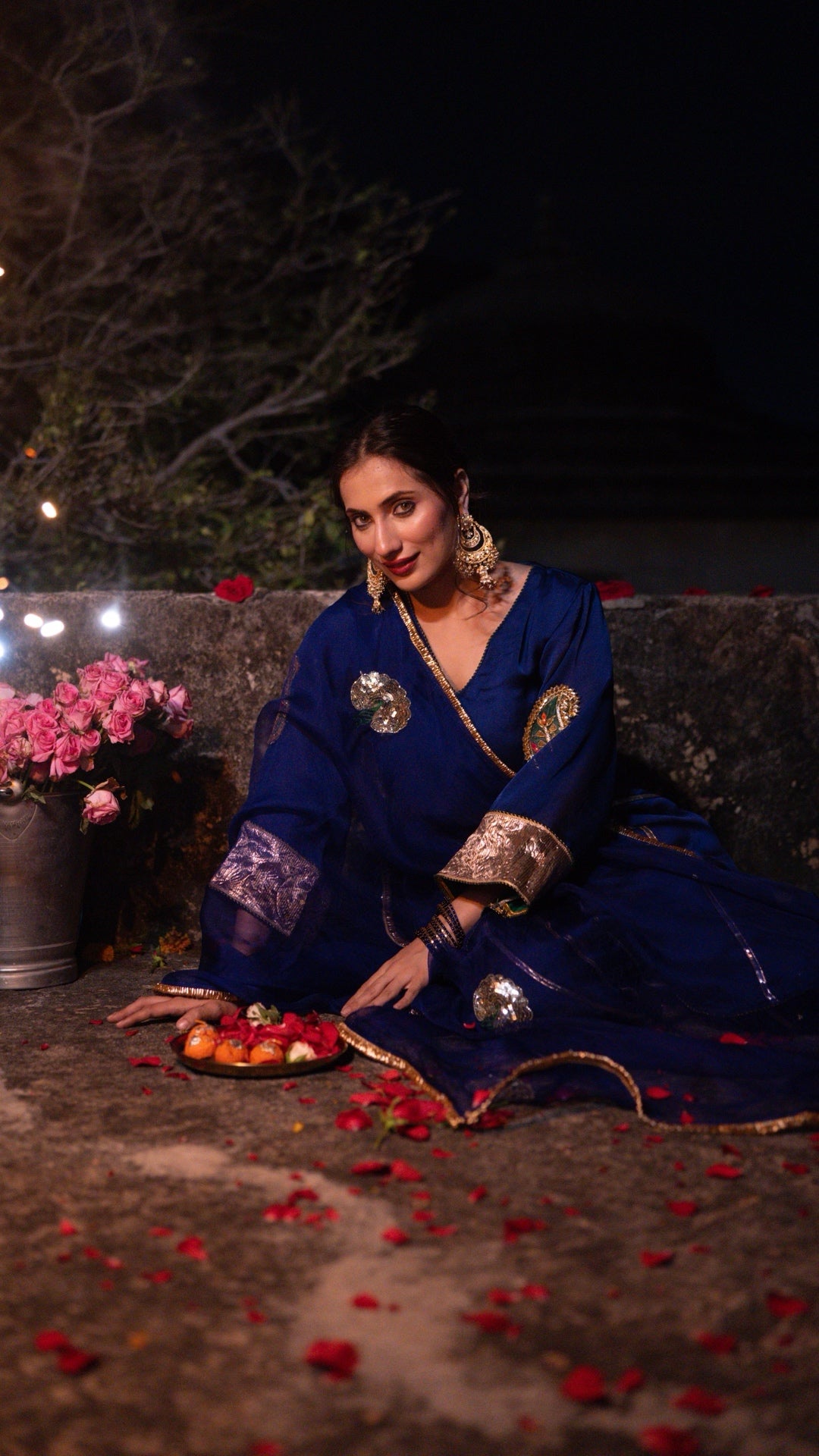 Moriyaa Royal Blue Pure Handwork Suit Set