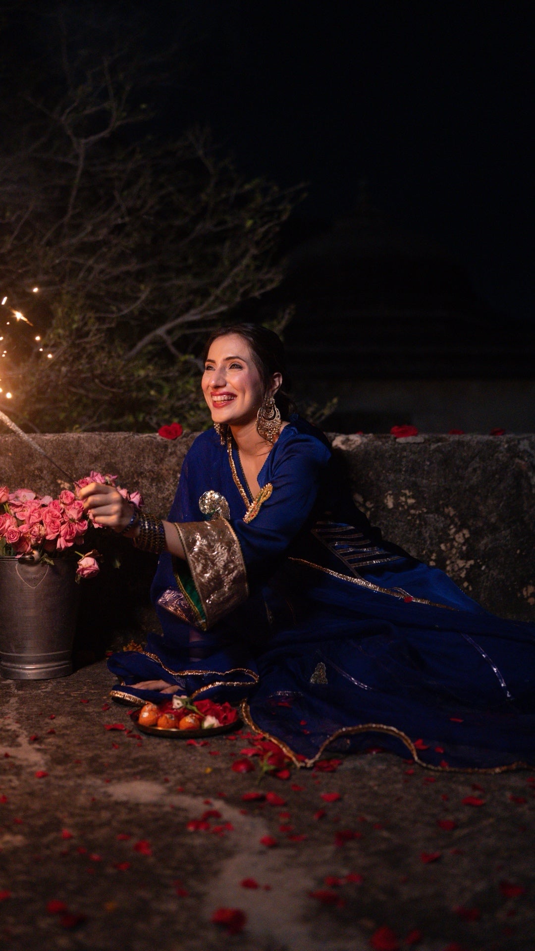Moriyaa Royal Blue Pure Handwork Suit Set