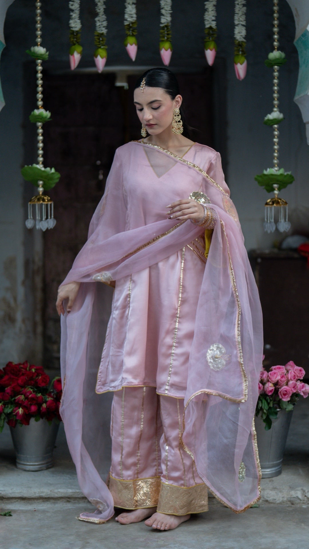 Moriyaa Pink Pearl Pure Handwork Suit Set