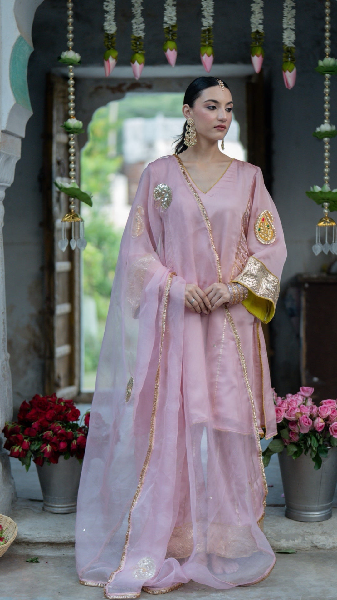 Moriyaa Pink Pearl Pure Handwork Suit Set
