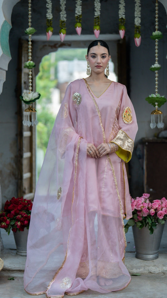 Moriyaa Pink Pearl Pure Handwork Suit Set