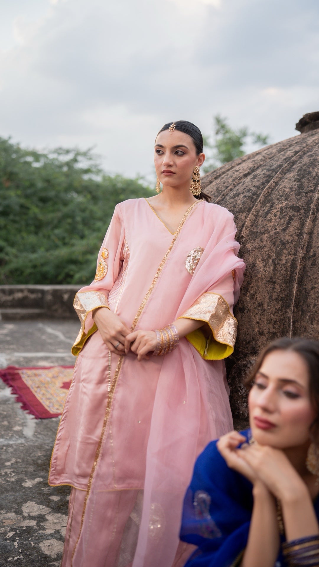 Moriyaa Pink Pearl Pure Handwork Suit Set