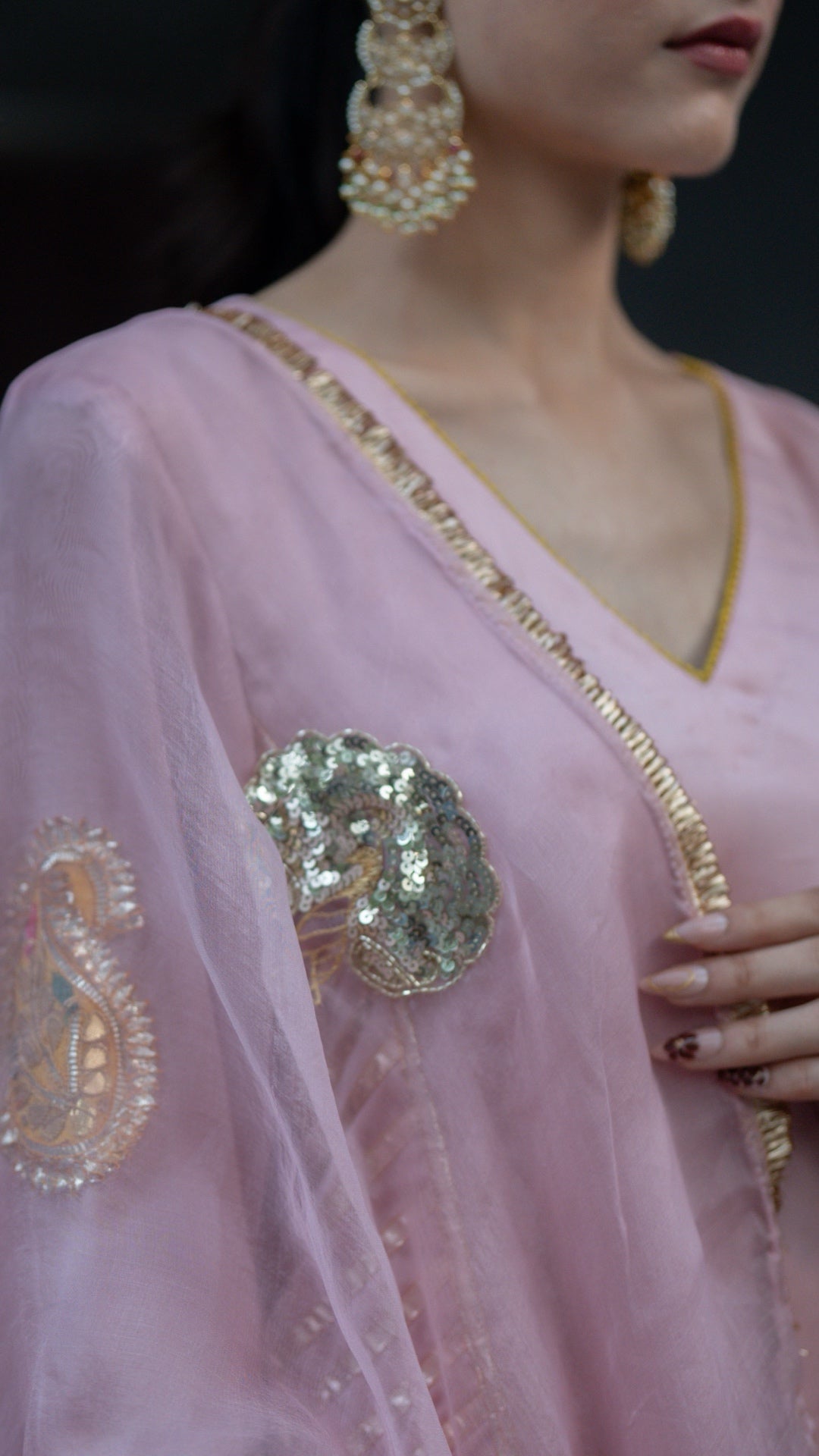 Moriyaa Pink Pearl Pure Handwork Suit Set