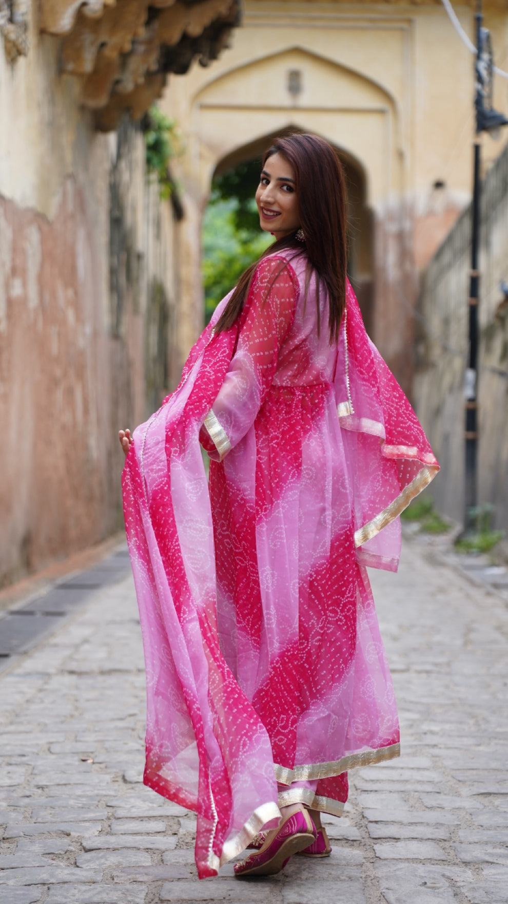 Rimjhim Pink & Rani Suit Set – Tashi Jaipur