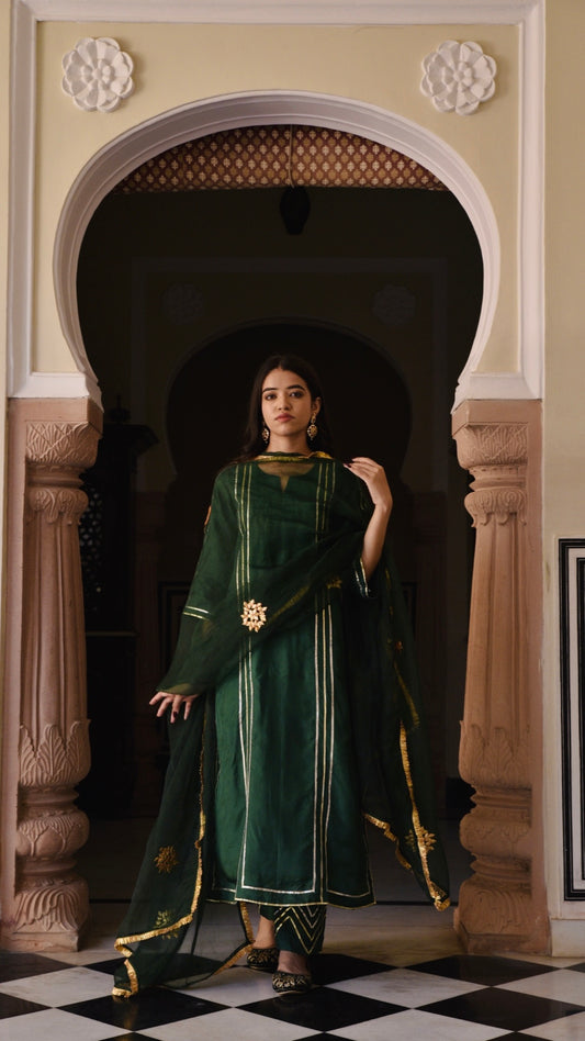 Jharonka Dark Green Tissue Silk Suit Set