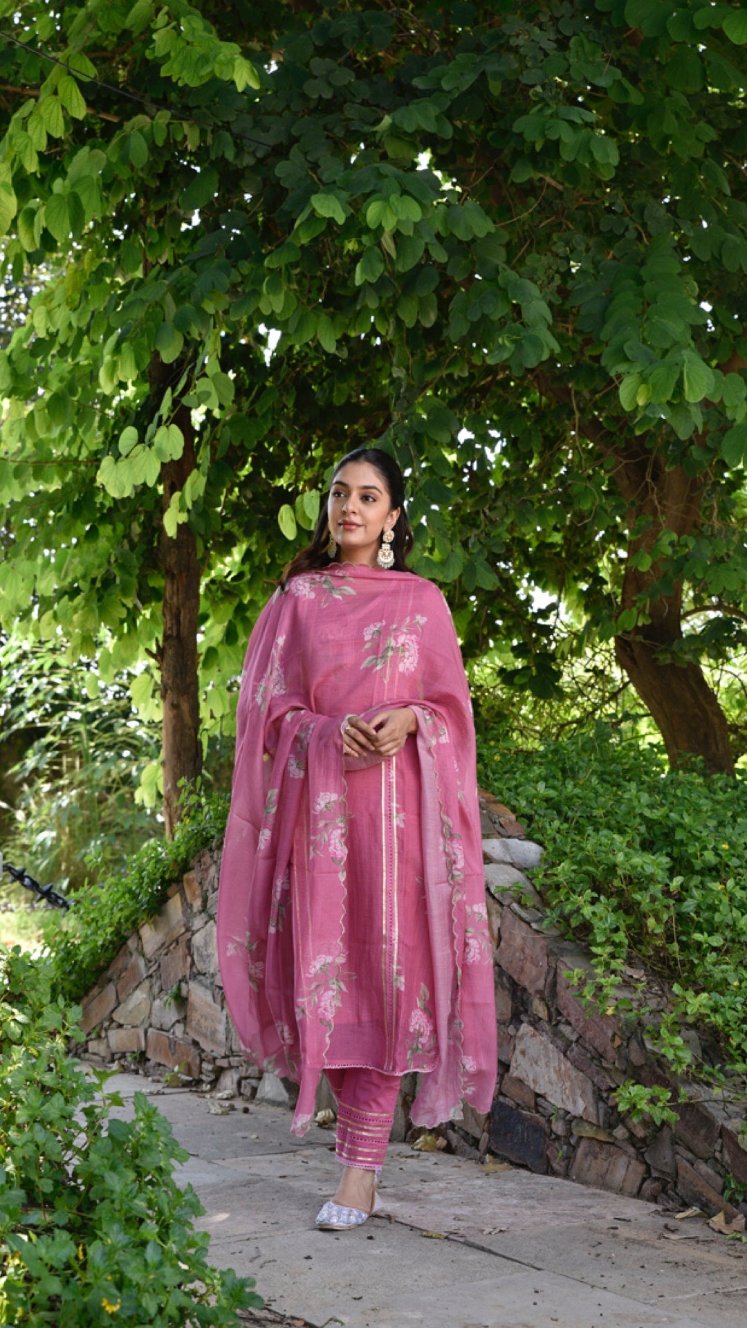 Suhana Pink Pure Mulmul Chanderi Suit Set