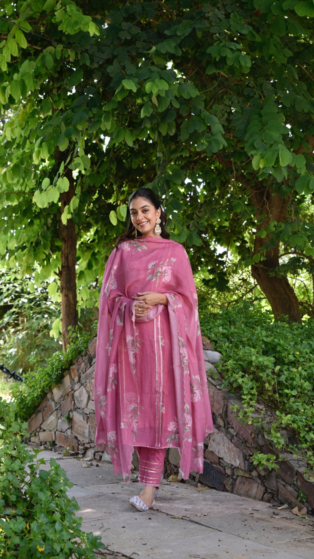 Suhana Pink Pure Mulmul Chanderi Suit Set