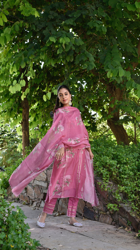 Suhana Pink Pure Mulmul Chanderi Suit Set