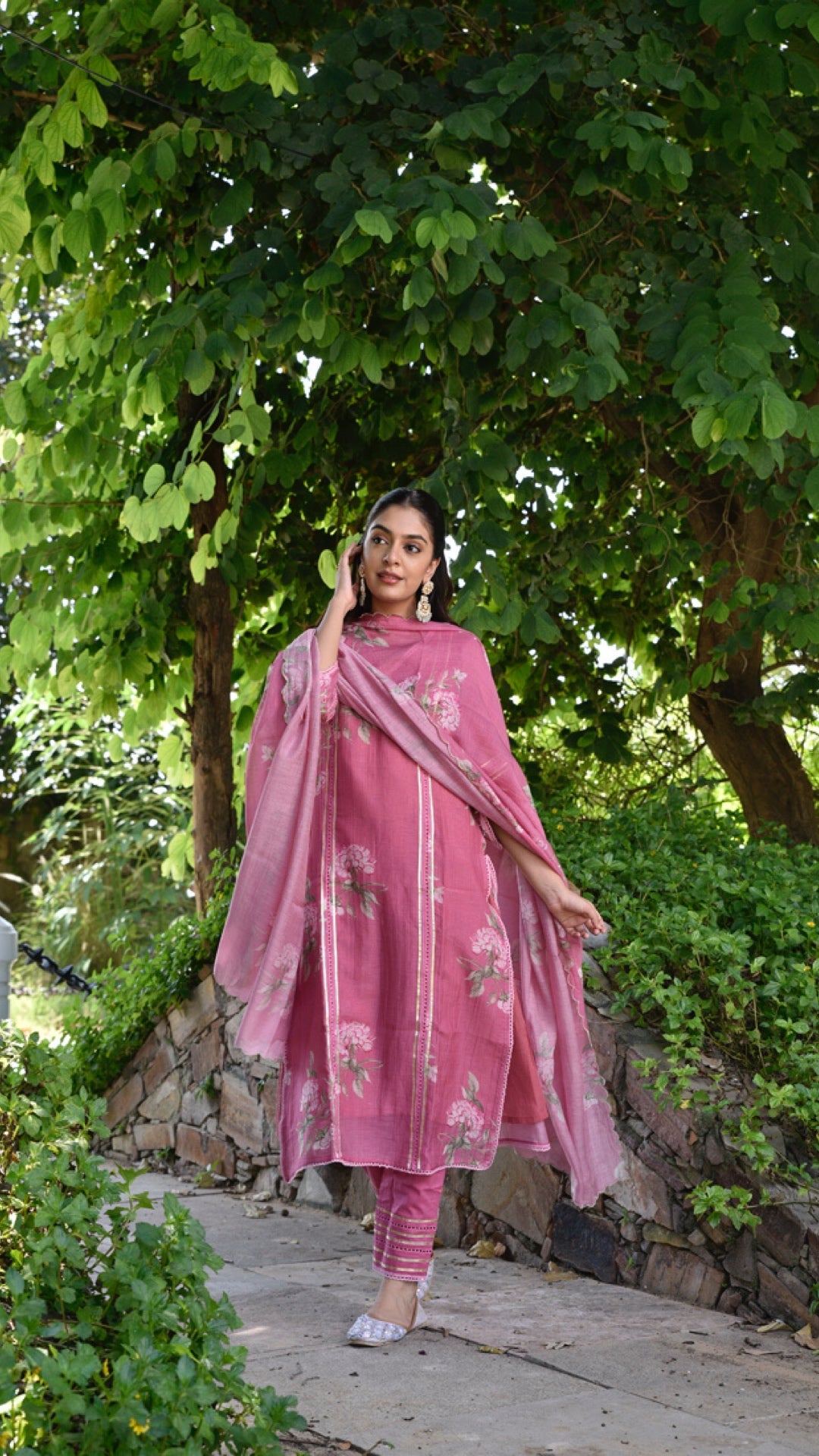 Suhana Pink Pure Mulmul Chanderi Suit Set