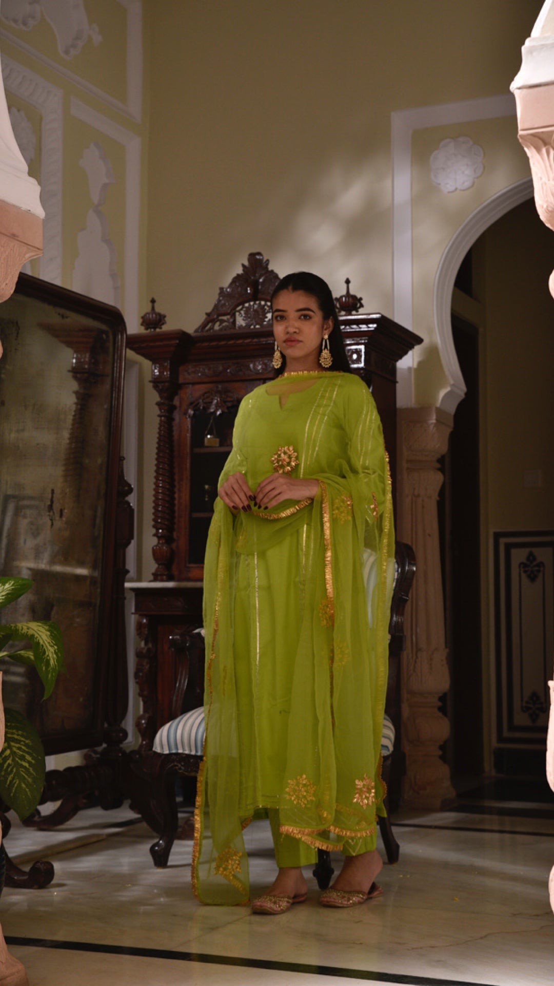 Jharonka Neon Green Tissue Silk Suit Set