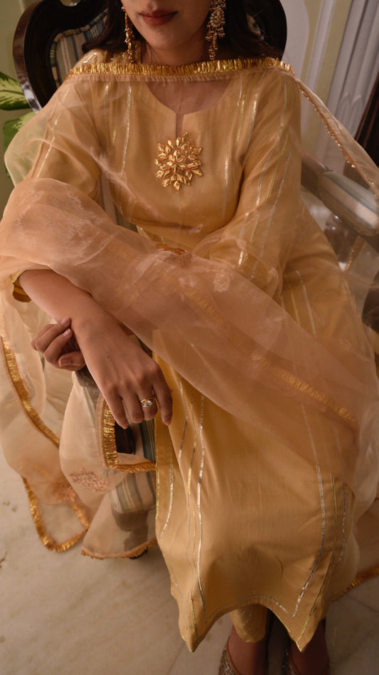 Jharonka Golden Sand Tissue Silk Suit Set