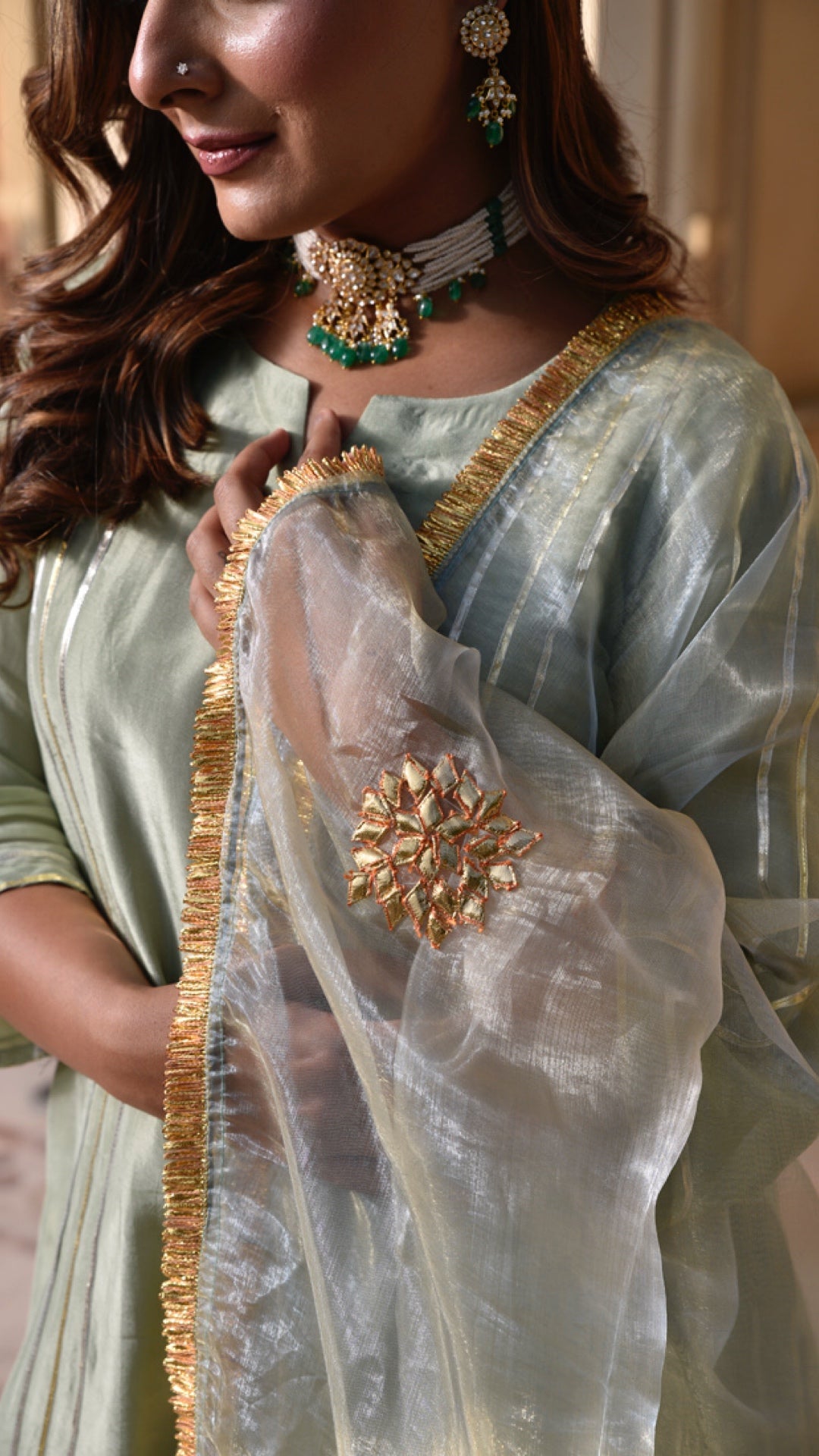 Jharonka Mint Tissue Silk Suit Set
