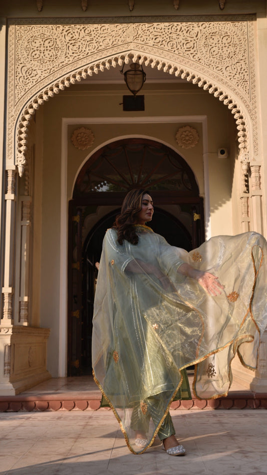 Jharonka Mint Tissue Silk Suit Set