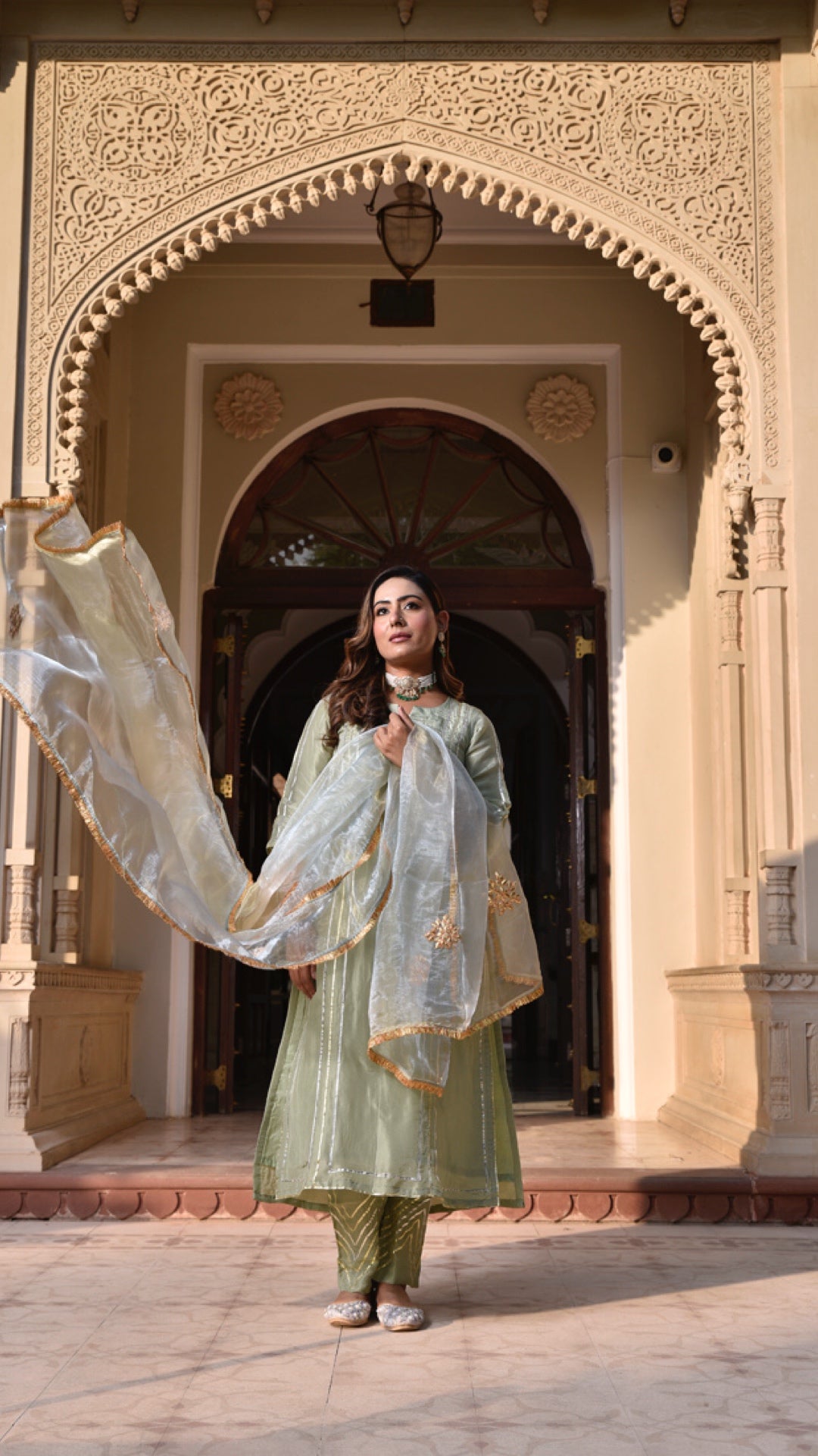 Jharonka Mint Tissue Silk Suit Set