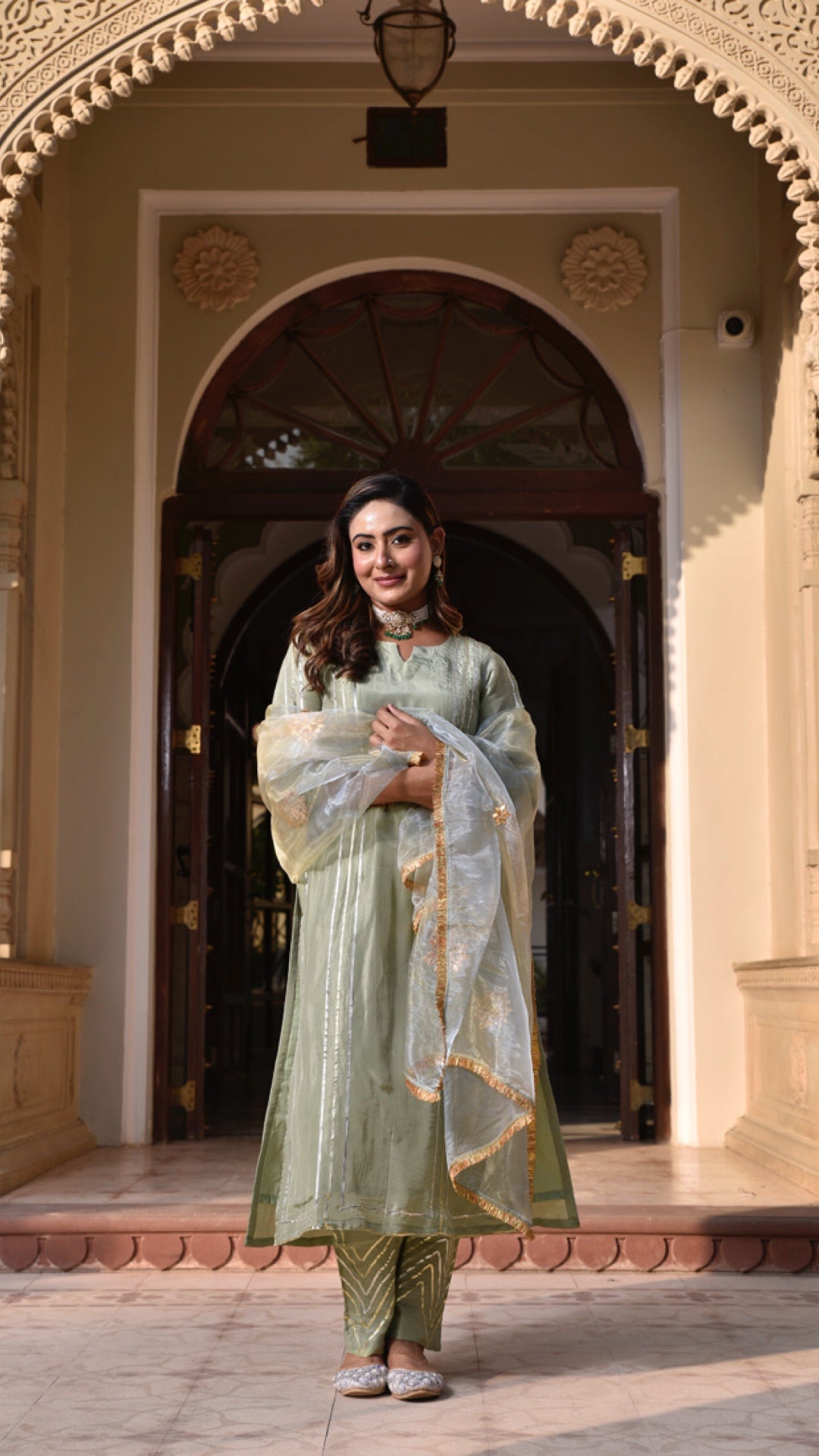 Jharonka Mint Tissue Silk Suit Set