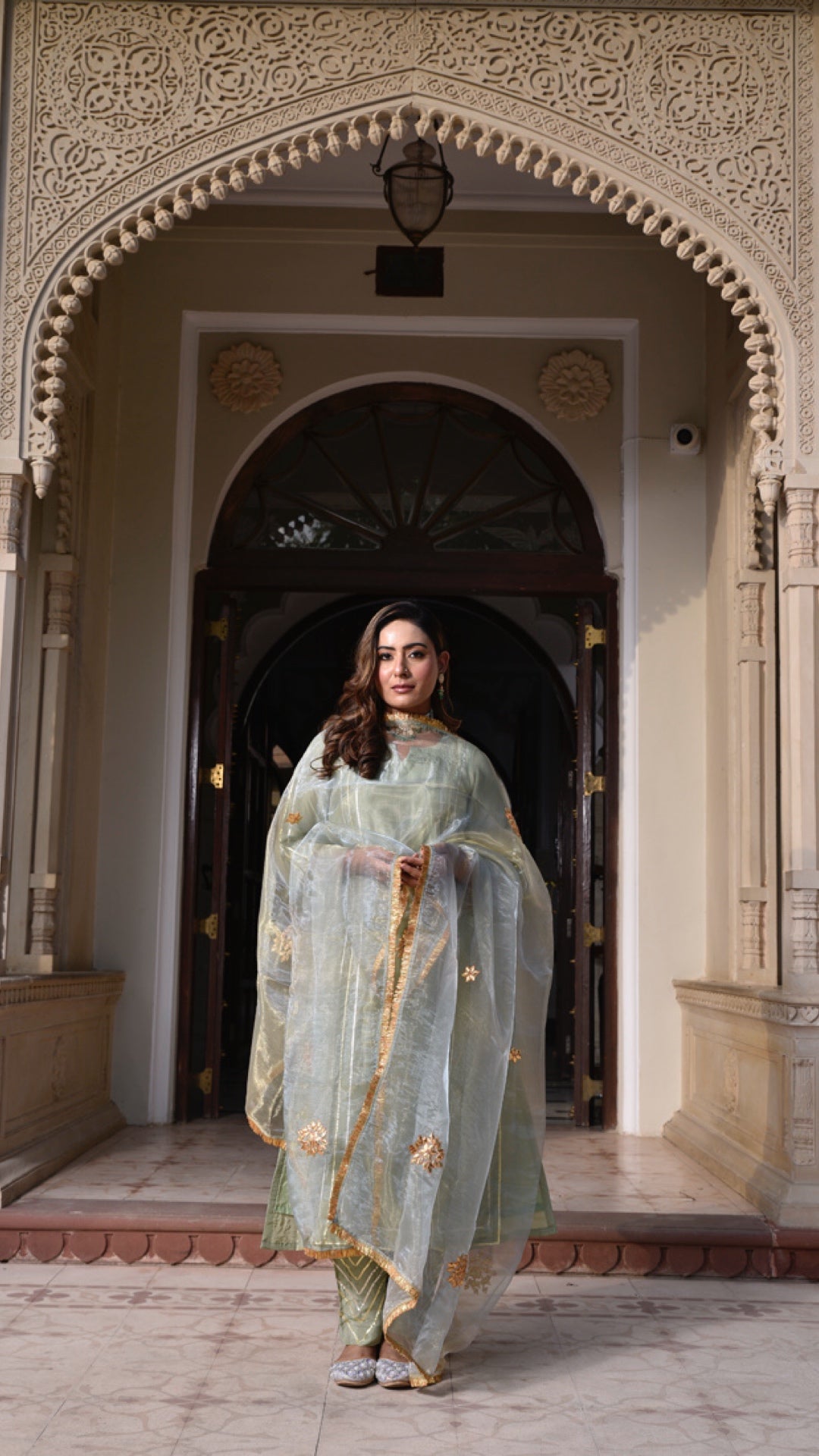 Jharonka Mint Tissue Silk Suit Set