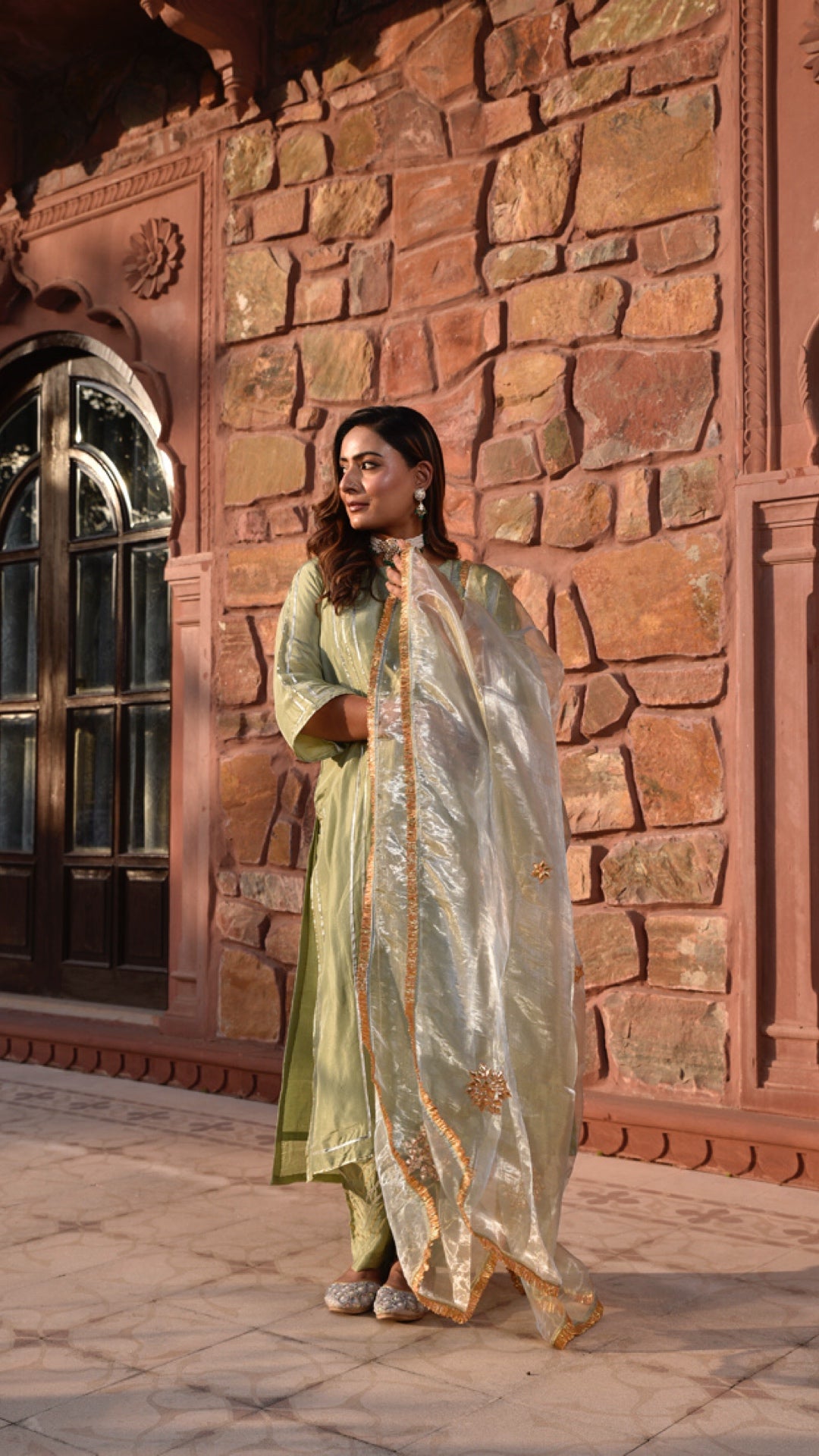 Jharonka Mint Tissue Silk Suit Set
