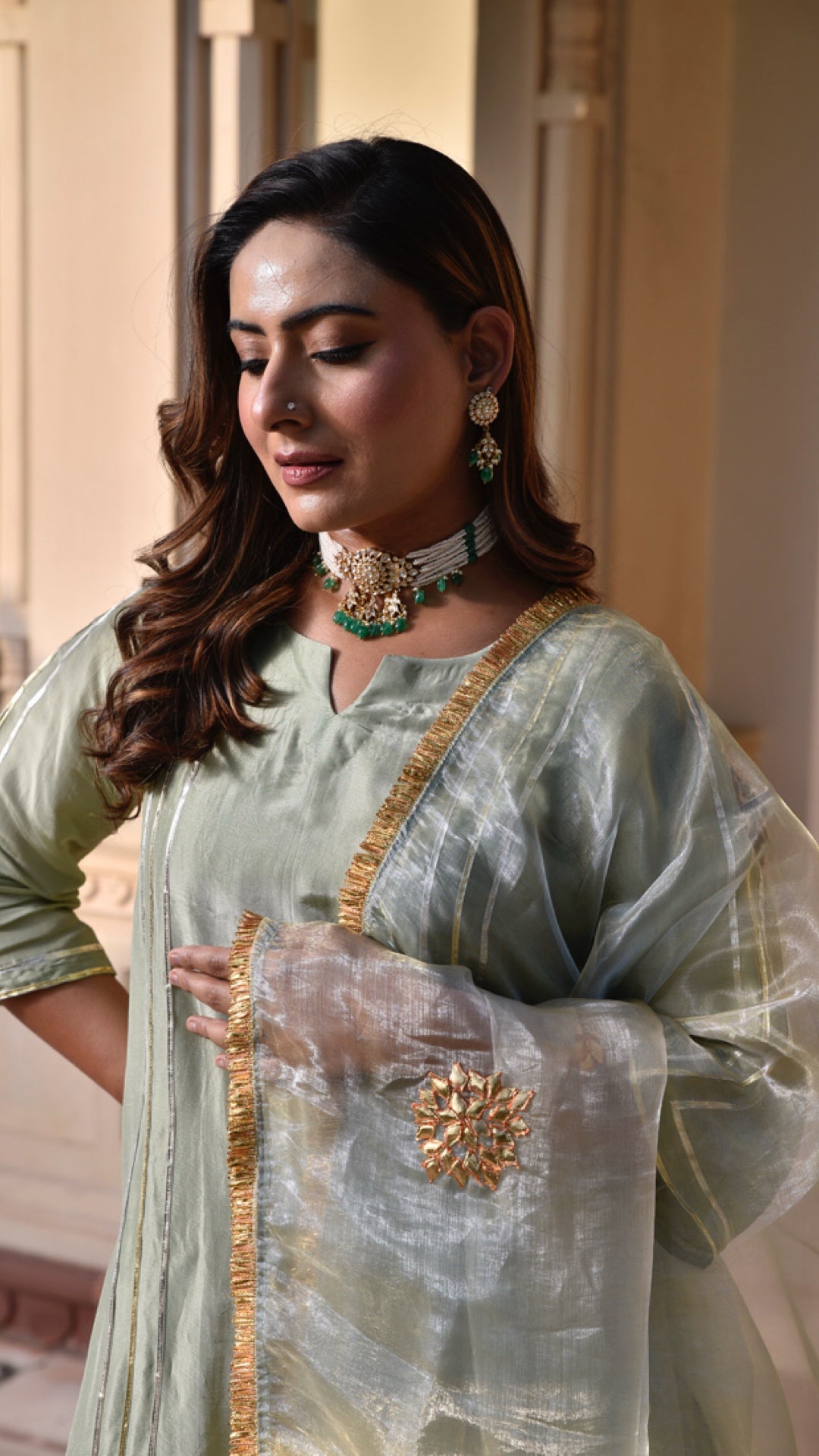 Jharonka Mint Tissue Silk Suit Set