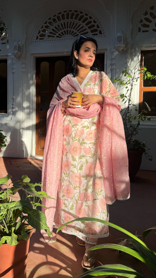 Magical Muse Pure Mulmul Chanderi Suit Set