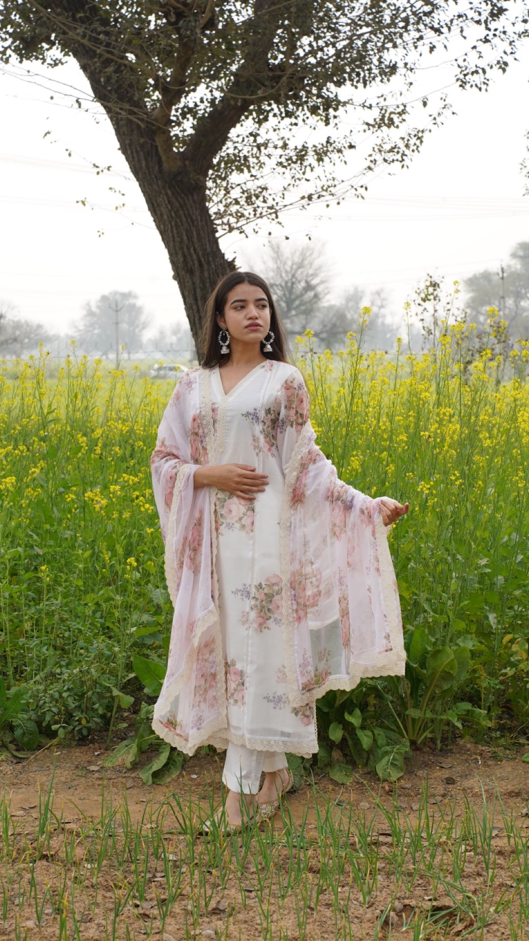 Indra Pure Ivory Chiffon Suit Set