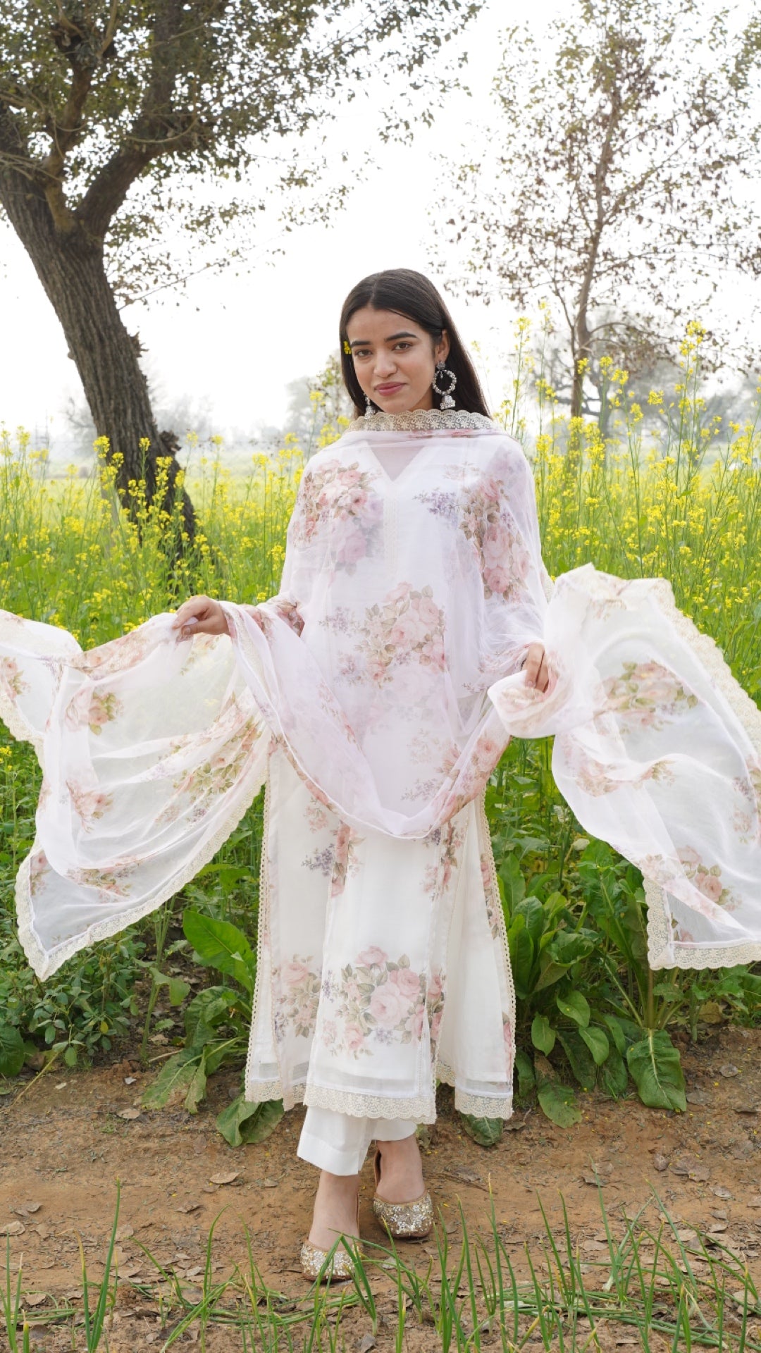 Indra Pure Ivory Chiffon Suit Set