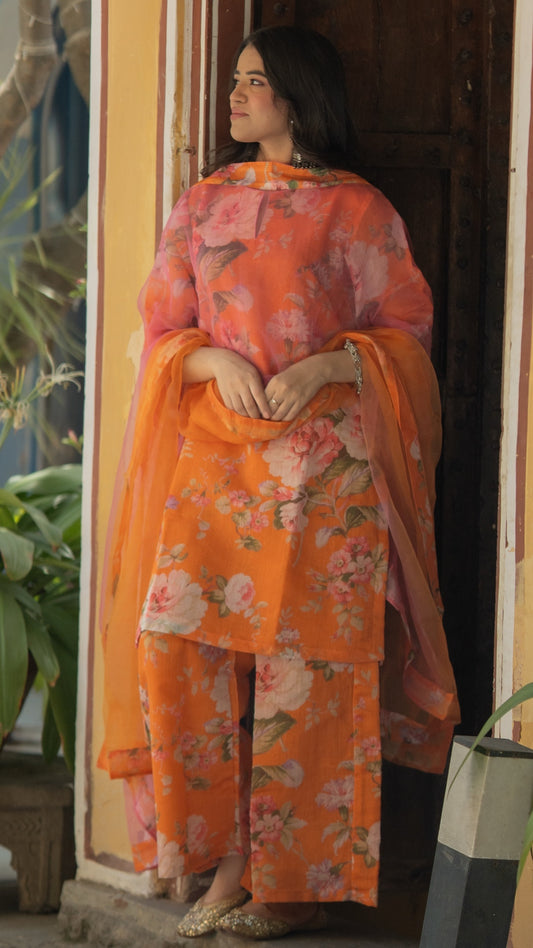 Tangerine Floral Suit Set