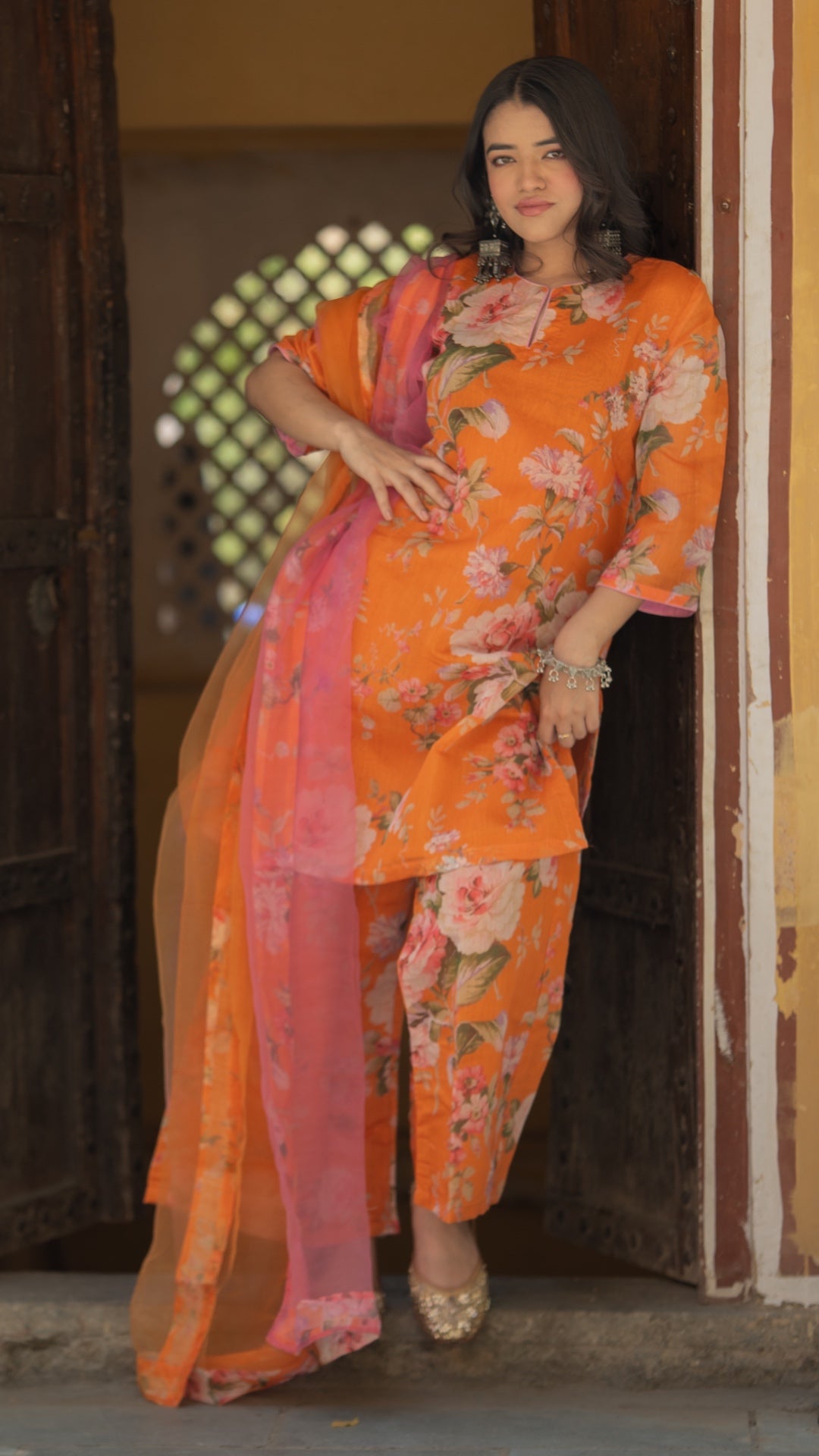 Tangerine Floral Suit Set