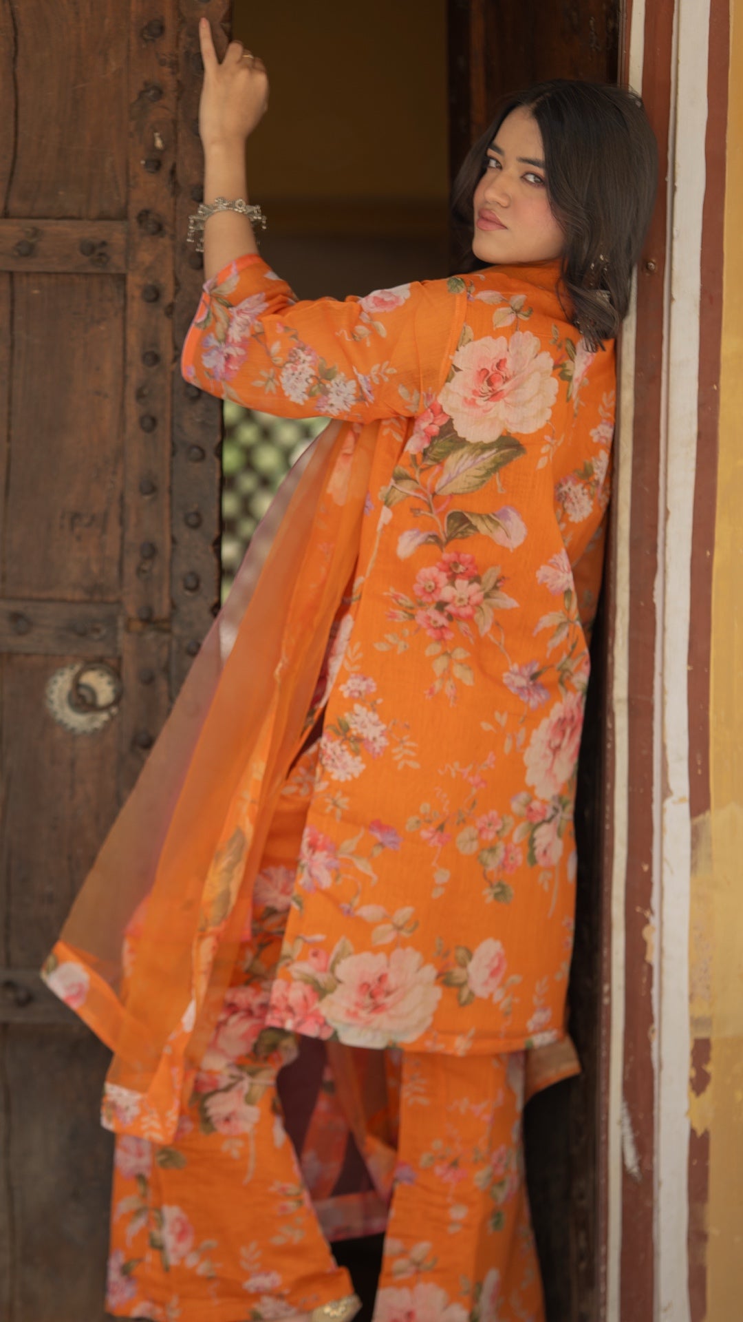 Tangerine Floral Suit Set