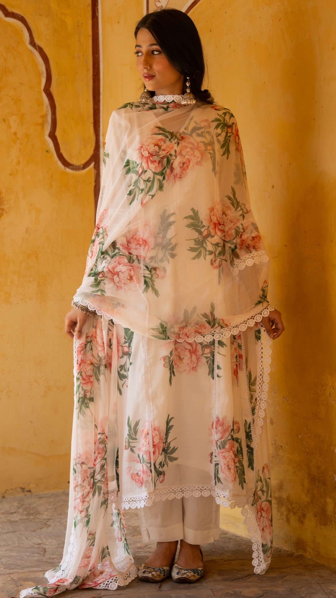 Sufi Pure White Chiffon Suit Set