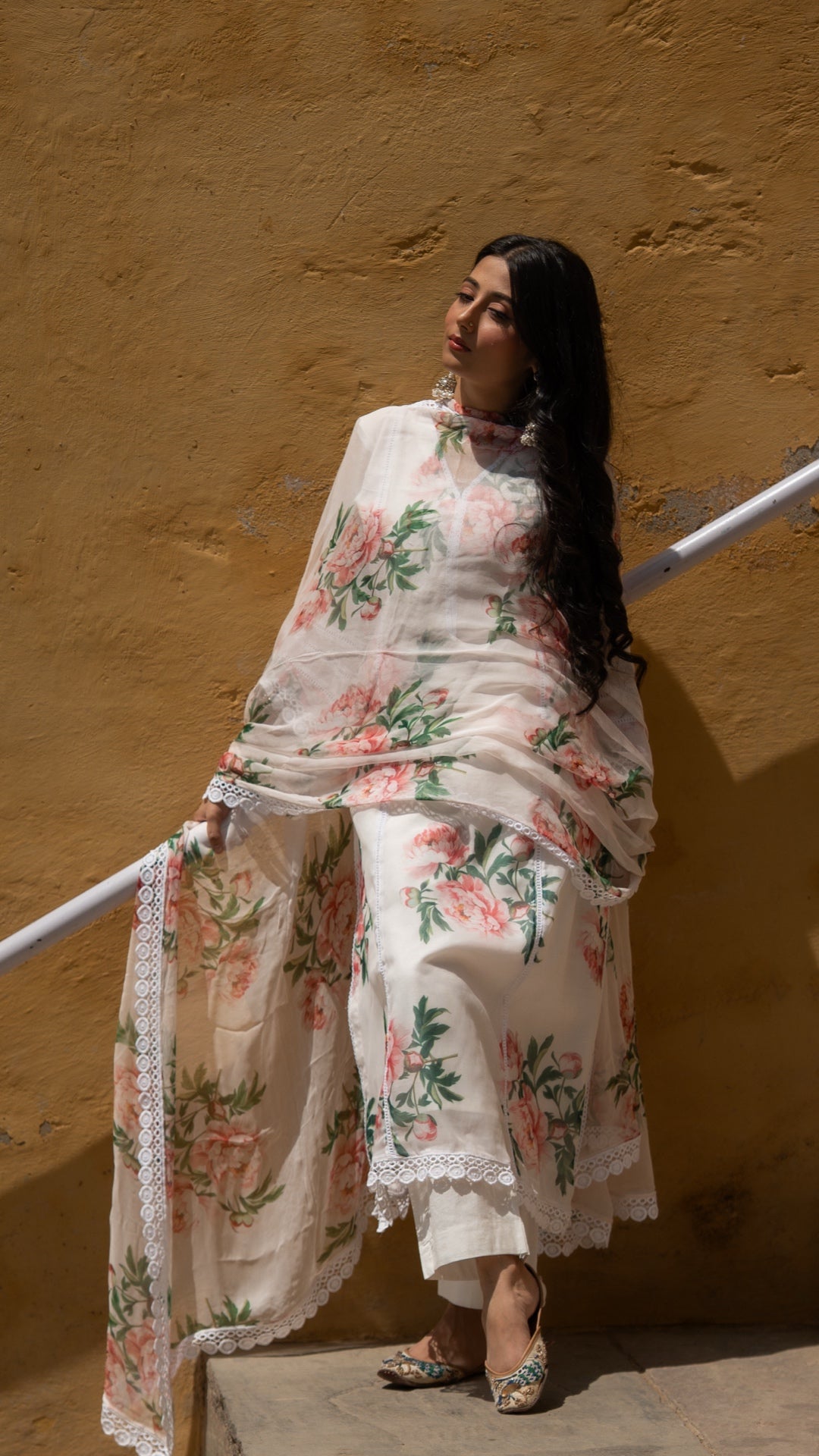 Sufi Pure White Chiffon Suit Set