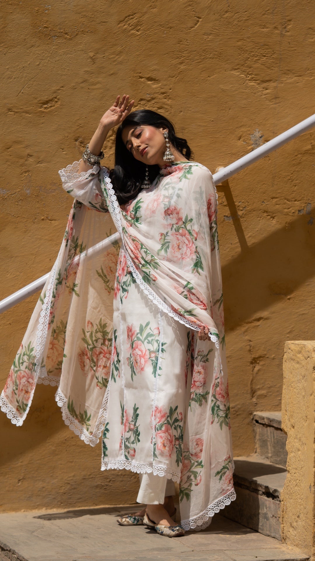 Sufi Pure White Chiffon Suit Set