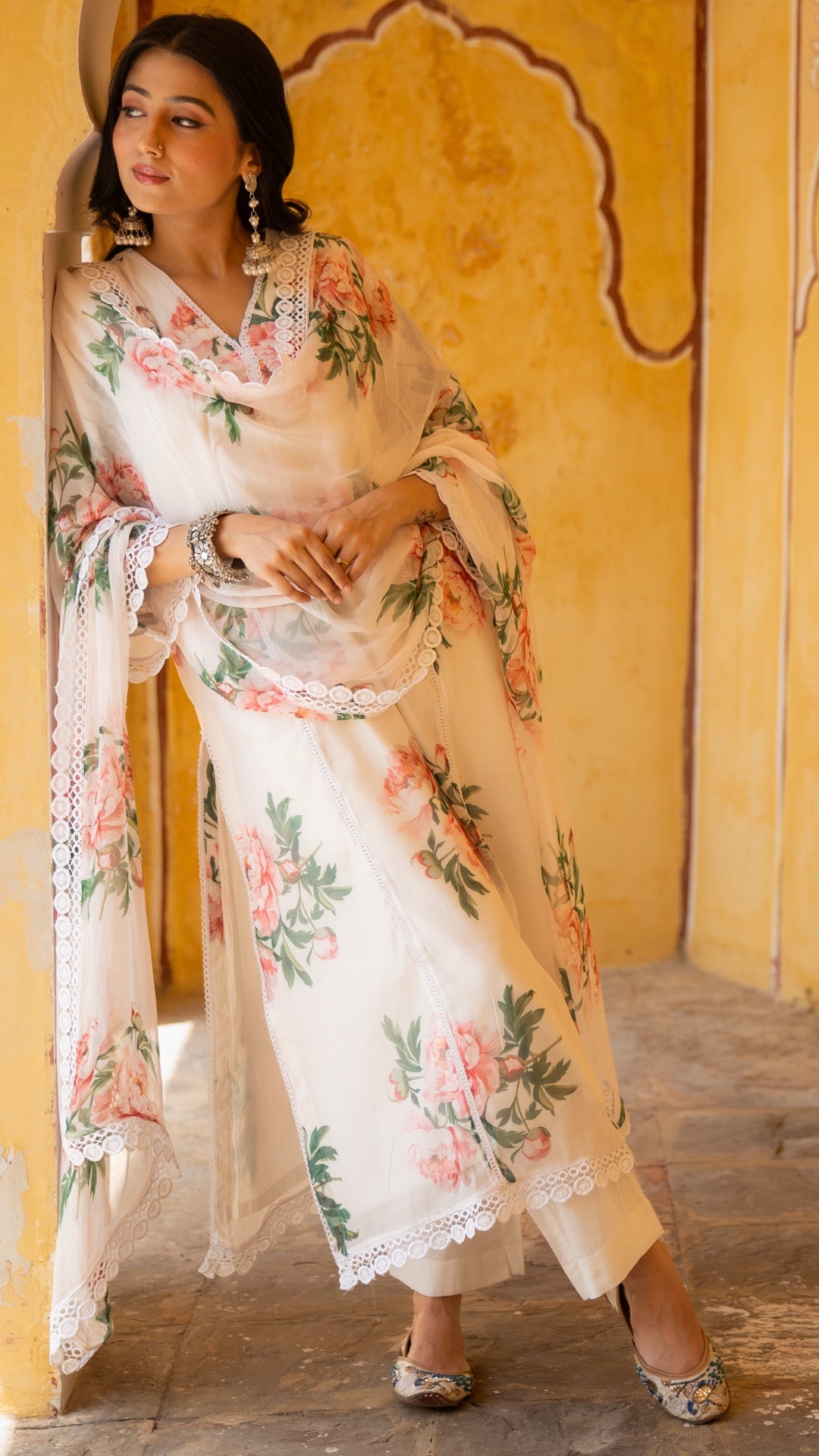 Sufi Pure White Chiffon Suit Set