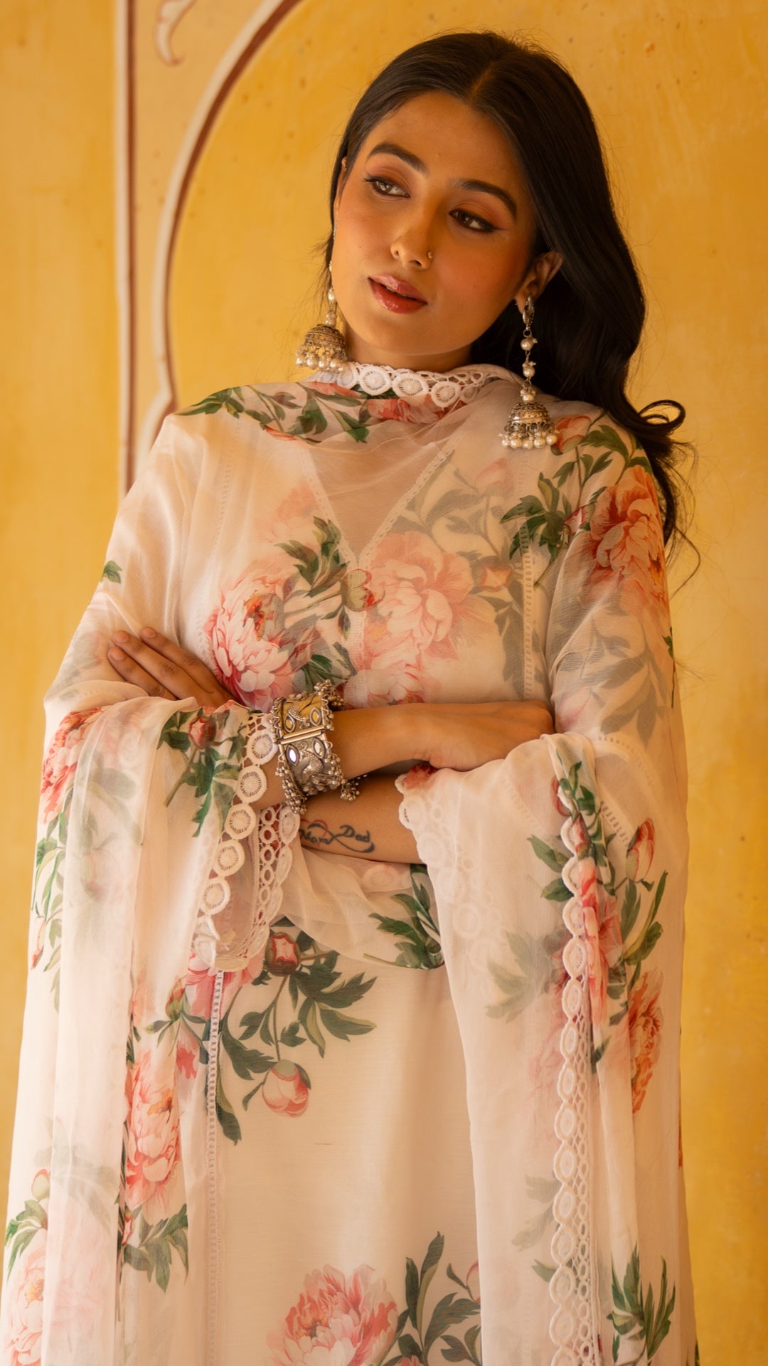 Sufi Pure White Chiffon Suit Set