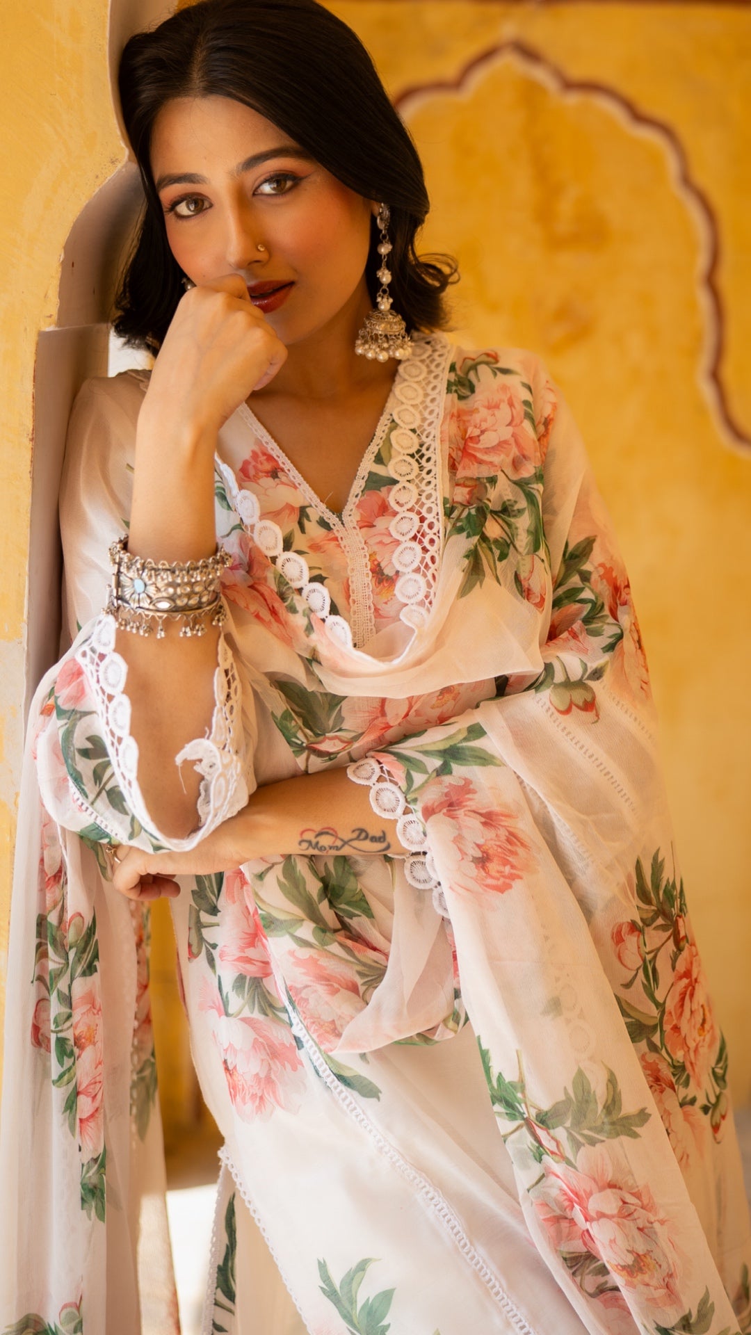 Sufi Pure White Chiffon Suit Set